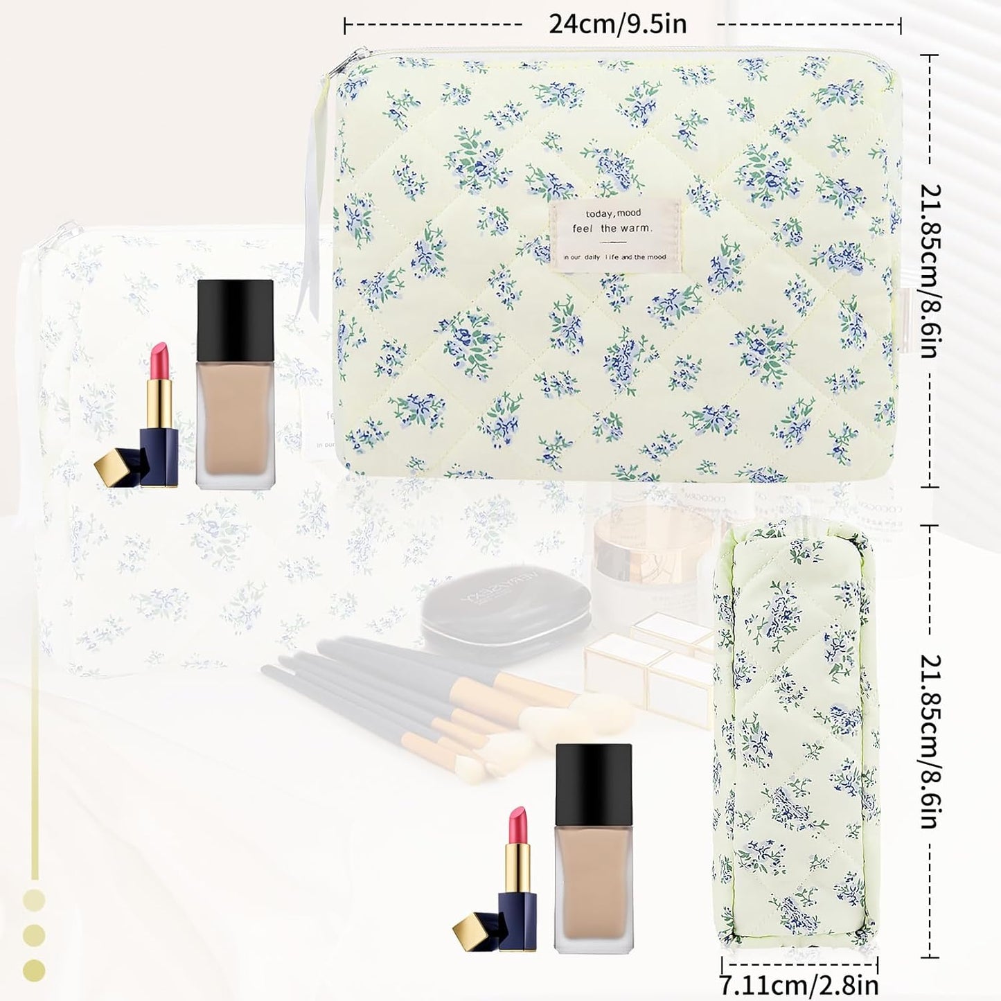 Floral Makeup Bag, Small Cosmetic Bag for Women Girls, Cute Cotton Makeup Bag, Quilted Makeup Bags, Flower Travel Toiletry Organizer Bag(LSHH)