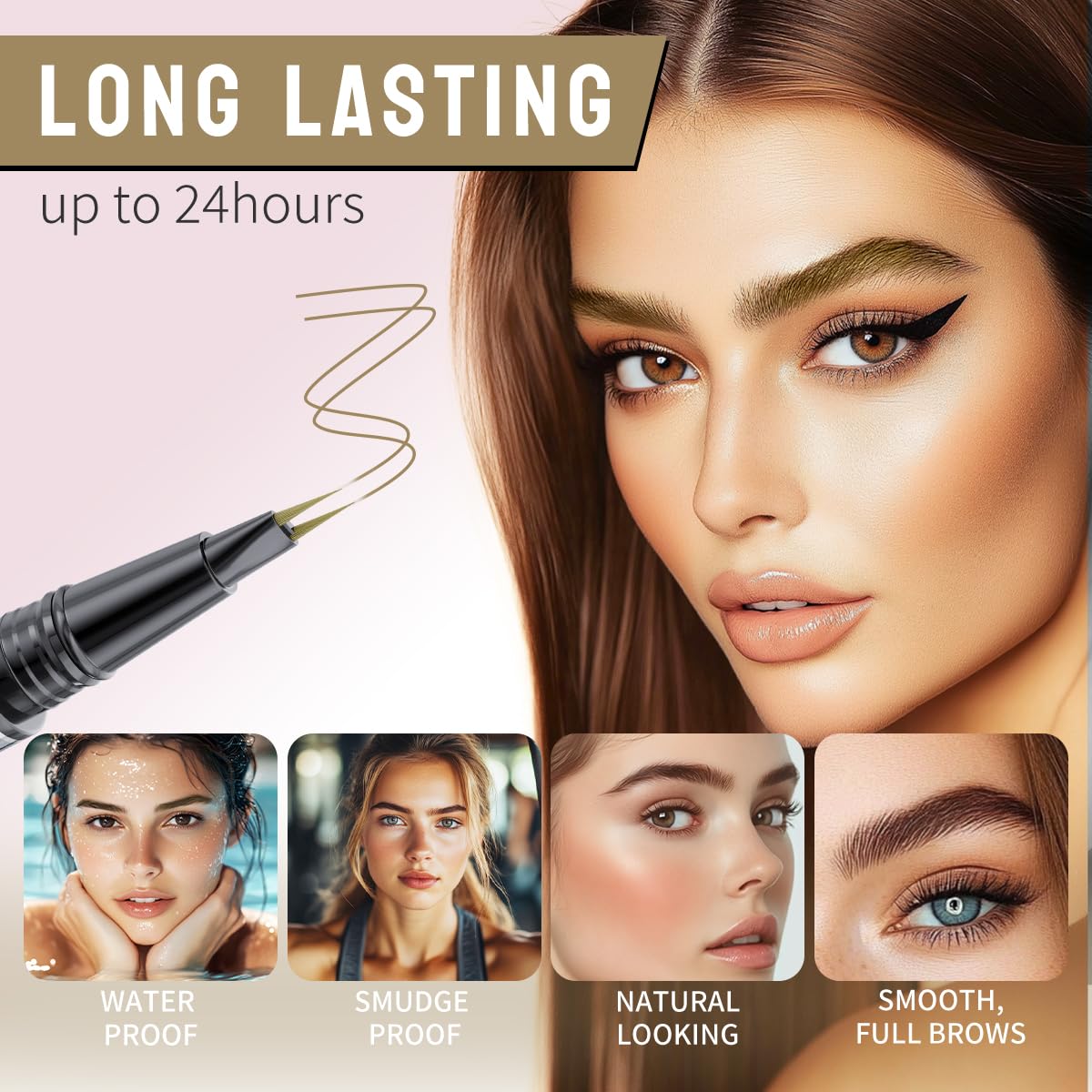 Microblading Eyebrow Pen,2-in-1 Dual-Ended Eye Brow Pencil with 2-Fork-Tip and Precise Brush-Tip, Waterproof Long Lasting Eyebrow Pen for Natural Hair-Like Brows(Dark Brown)