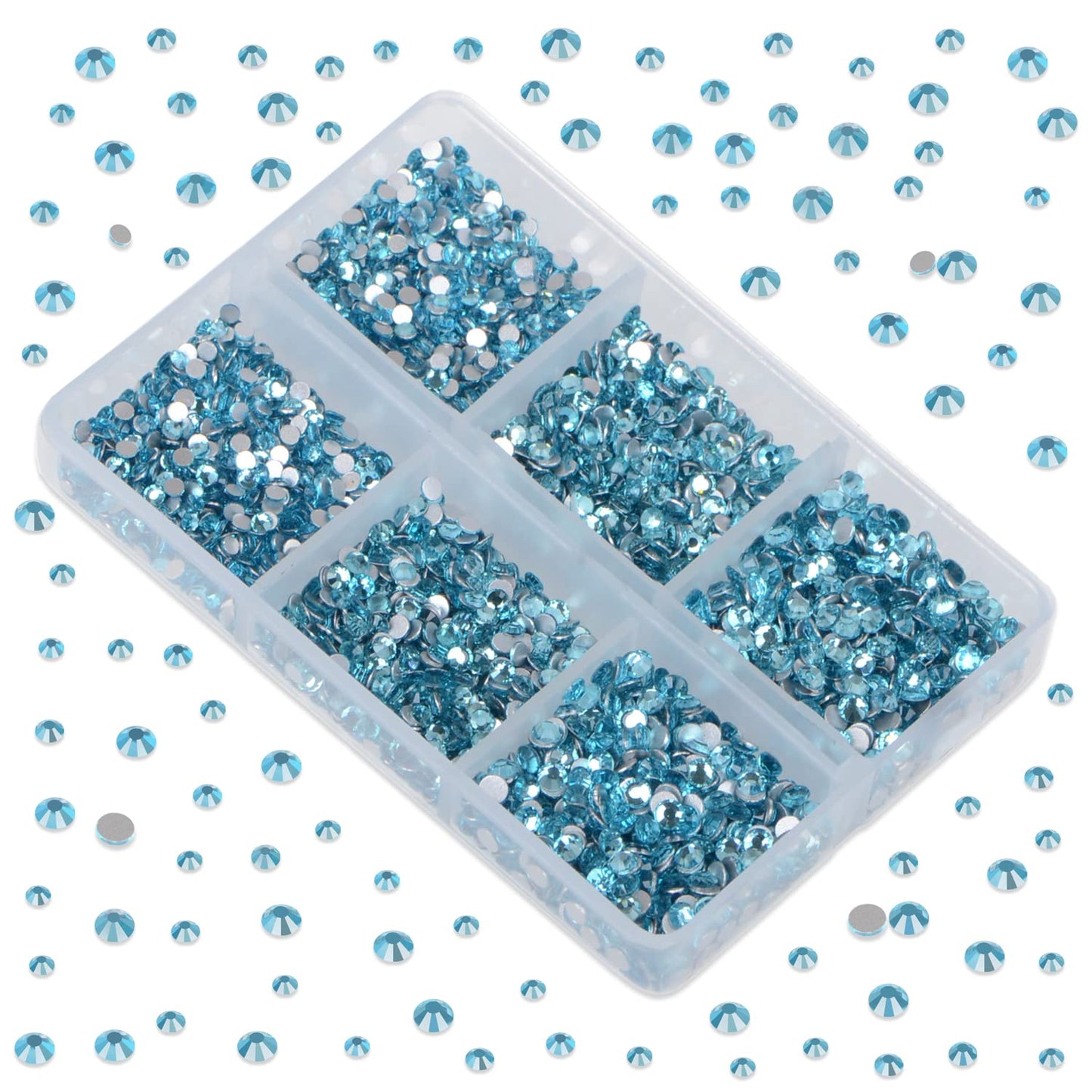 LPBeads 6000 Pieces Lake Blue Non Hotfix Rhinestones 6 Sizes Round Crystal Glass Flat Back Rhinestones with Tweezers and Picking Pen for Nail Art Crafts Clothes Bags DIY