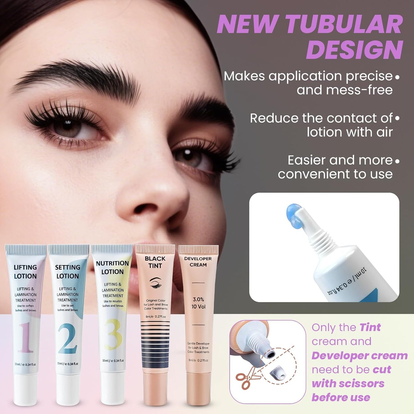 PERMANIA Lash Lift and Black Kit, Full Tube Design Brow Lamination Kit Salon Grade Instant Curling & Coloring With Detailed Instruction