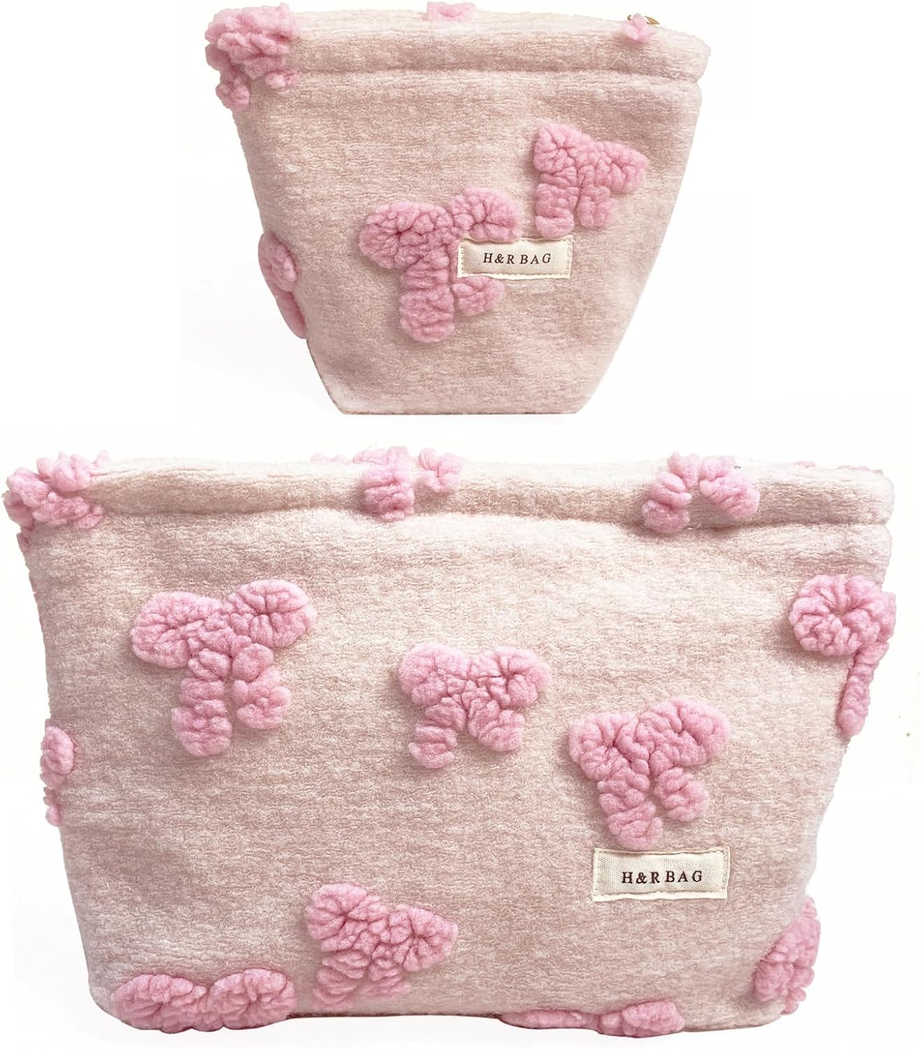 2 Pcs Makeup Bags, Large Cosmetic Bag Travel Toiletry Bag Organizer for Women, Plush Makeup Bag Small Cosmetic Pouch Purse with Zipper Gifts for Girls Teen