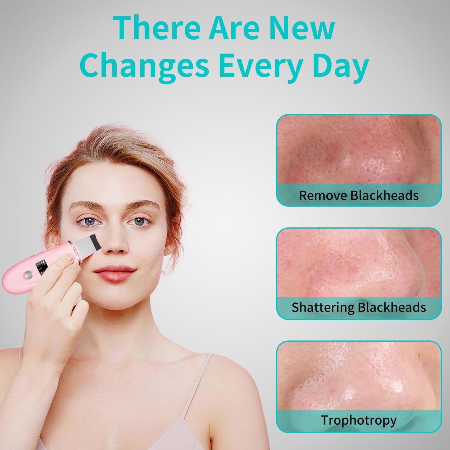 Face Scrubber Skin Spatula - Blackhead Remover Deep Cleansing Tool for Pore Extraction, 4-in-1 Fast Charging Dock Blackhead Remover Face Spatula for Facial Skincare Women Gift (Pink)