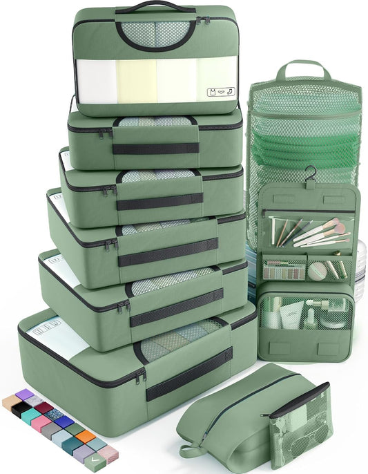 Veken 10 Set Packing Cubes for Travel Essential, Suitcase Organizer Bags in 4 Sizes, Carry-On Luggage Accessories with Large Laundry & Hanging Toiletry Bag, Must-Have for Airplane, Road Trip & Camping