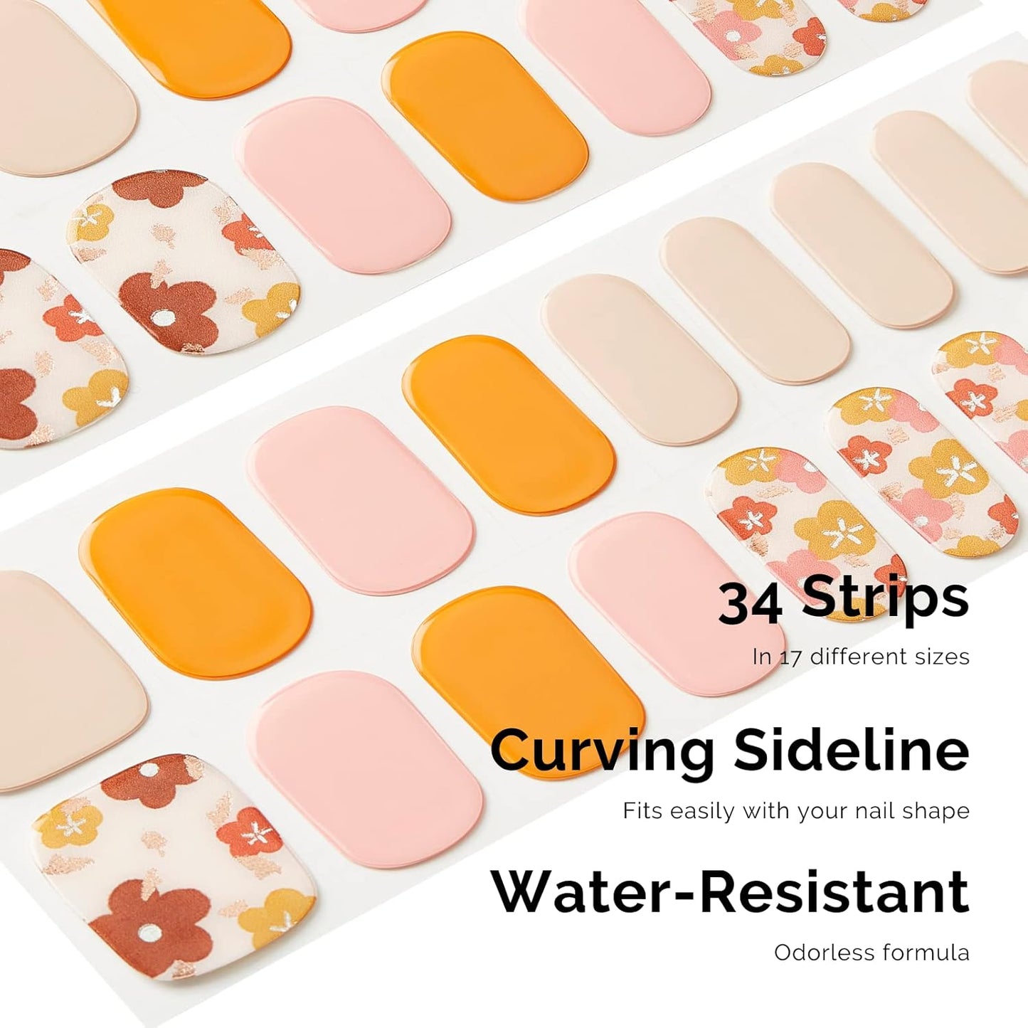 NAILOG Semi Cured Gel Nail Strips, 34 pcs Salon-Quality Stickers, Long Lasting Wraps with Soft Gel Finish | Waltz of The Flowers