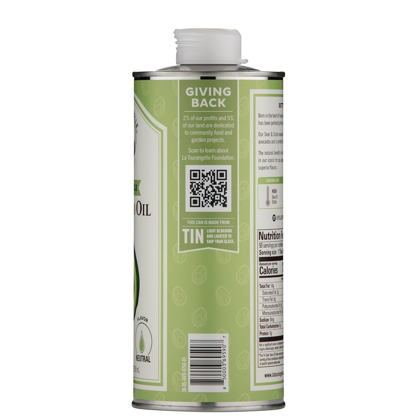 La Tourangelle, Sear & Sizzle Avocado Oil, Handcrafted from Premium Avocados, High Smoke Point Refined Oil Great for High Heat Cooking, Frying, Cast Iron Seasoning, 25.4 fl oz