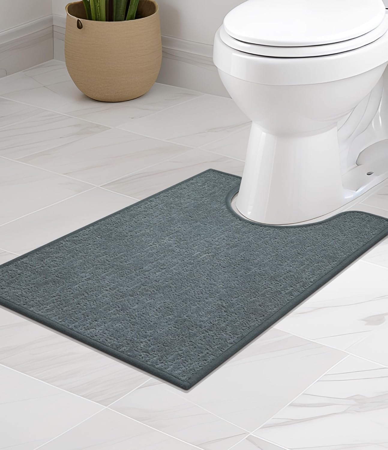 chakme Bathroom Rugs Mat U-Shaped 24x17, Ultra Thin Non Slip Bath Mat Small Quick Dry Absorbent Bath Mat for Bathroom Floor, (Light Blue, U-24"x17")
