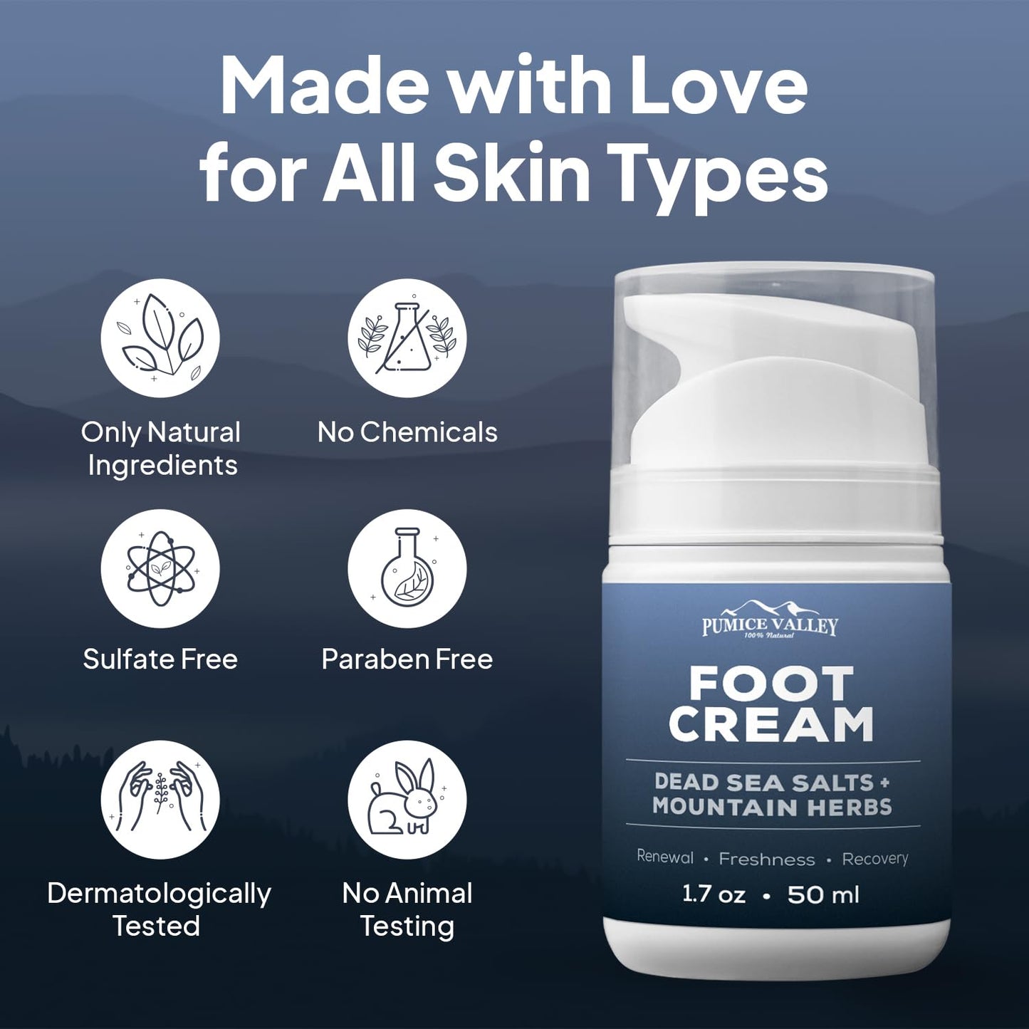 Pumice Valley 2 Pack Foot Cream for Dry Cracked Feet and Heels - Natural Moisturizer, Corn, Calluses Treatment - Skin, Body Lotion, Dead Sea Salts, Shilajit, Mountain Herbs 1.7 Oz