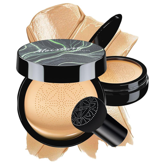 Mushroom Head Air Cushion CC Cream - BB Cream Face Makeup Foundation for Mature Skin Moisturizing Concealer Brighten Long-Lasting, Even Skin Tone for All Skin Types (Buff Beige)