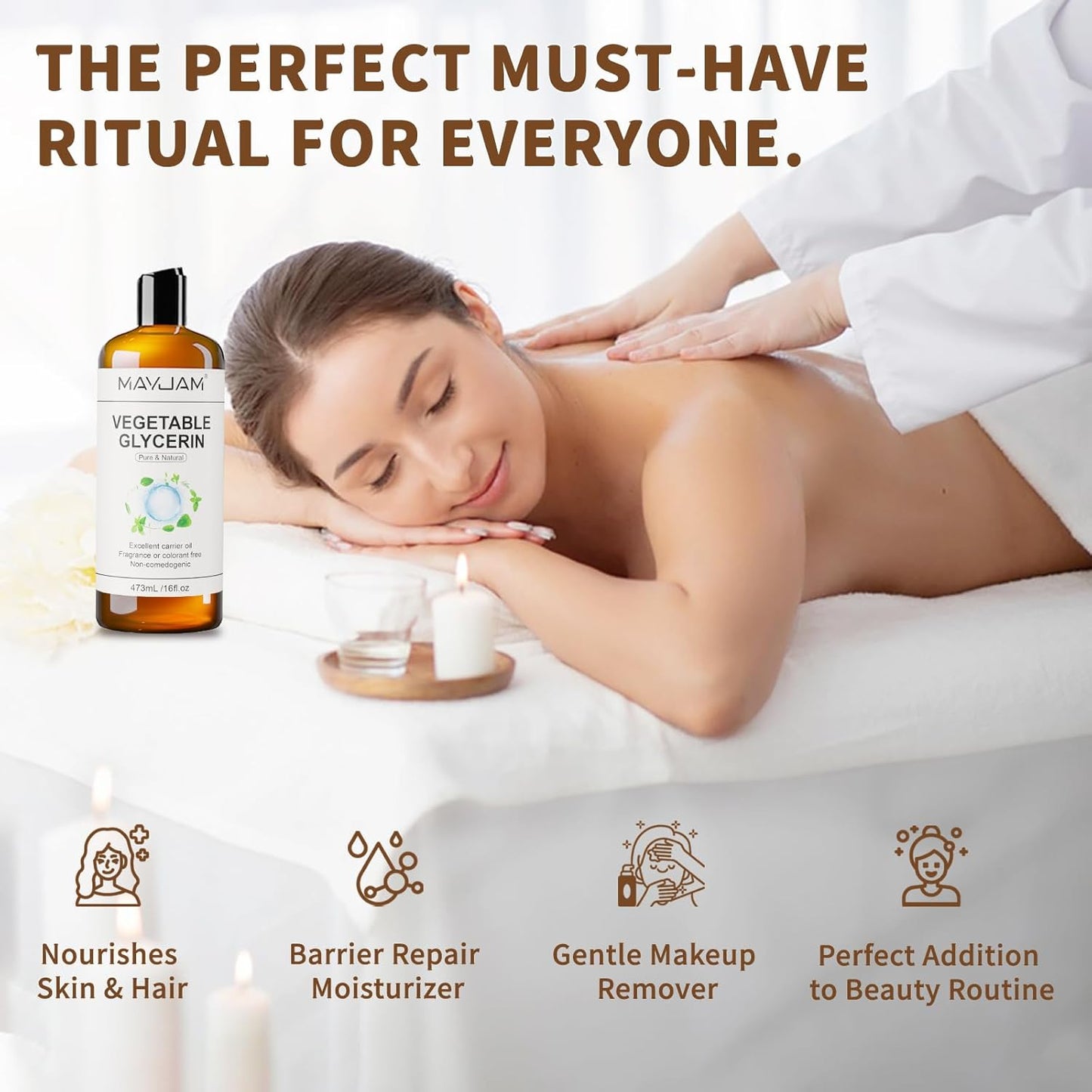 100% Natural & Pure Vegetable Glycerine, 16 fl. oz. Vegetable Glycerin Liquid Body Oil for Skin, Face, Hair Care, Massage Oil for Moisturizing and Hair Benefits, Carrier Oil for Essential Oils