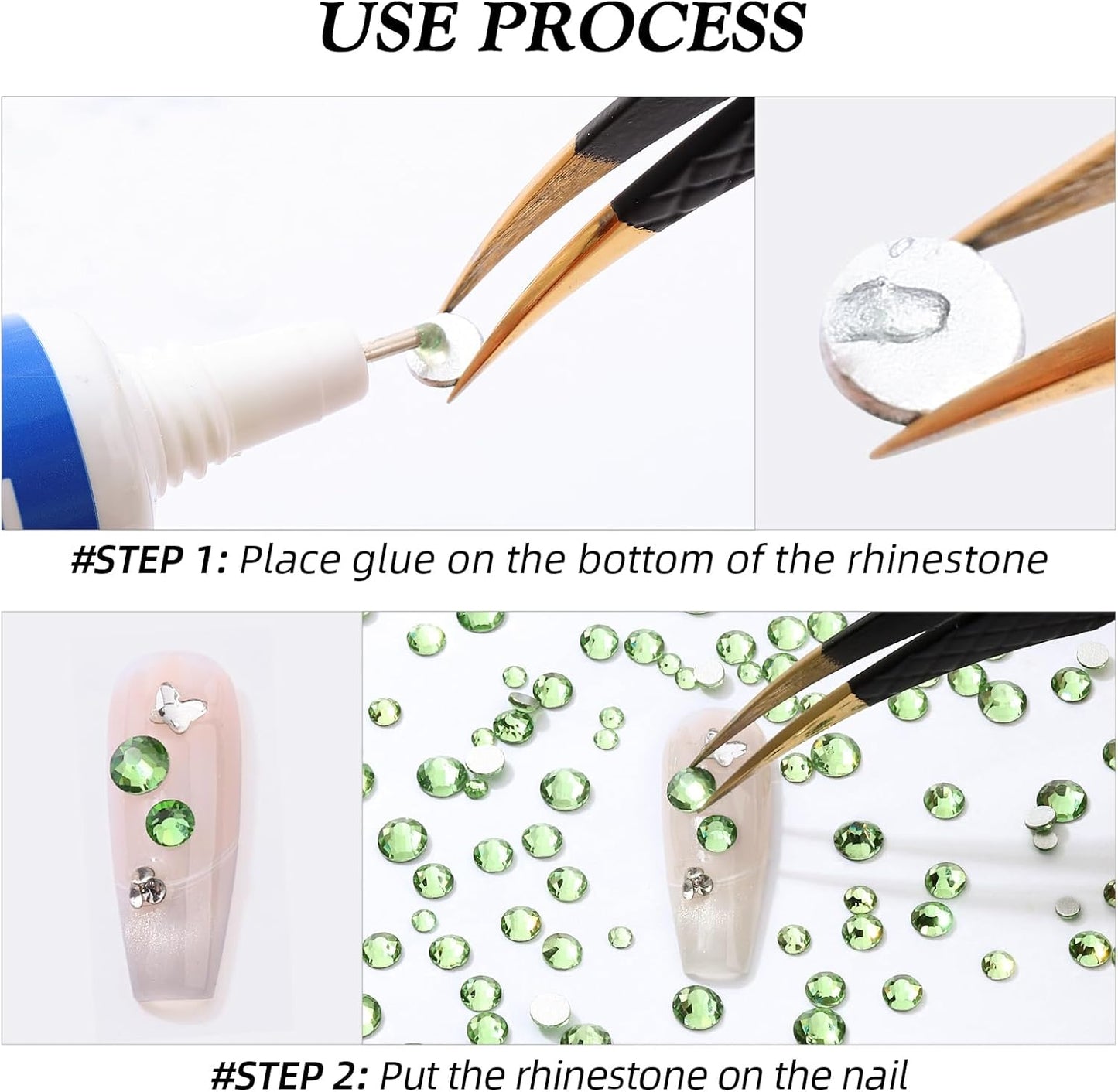 Light Green Flatback Rhinestones, Glass Rhinestones for Nail Art and Craft, Glue Fix, Loose Crystal Gemstones(Lt.Green, SS10, 1440pcs, 2.7-2.8mm)