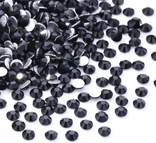 Black Flatback Rhinestones, Glass Rhinestones for Nail Art and Craft, Glue Fix, Loose Crystal Gemstones(Black, SS8, 1440pcs, 2.3-2.5mm)