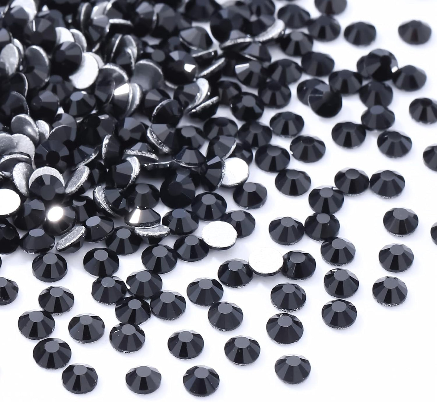 Black Flatback Rhinestones, Glass Rhinestones for Nail Art and Craft, Glue Fix, Loose Crystal Gemstones(Black, SS10, 1440pcs, 2.7-2.8mm)