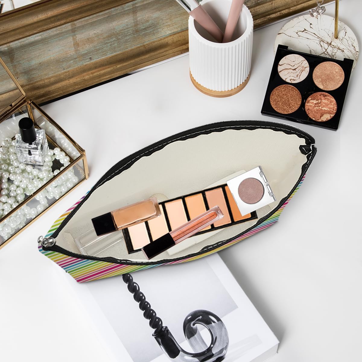 4pcs Colorful Rainbow Makeup Bag, Bright Neon Colors Cosmetic Bag, Christmas Wedding Anniversary Birthday Friendship Gifts for Women Girls Best Friends Bridesmaid Bestie Mom Travel Toiletry Bag