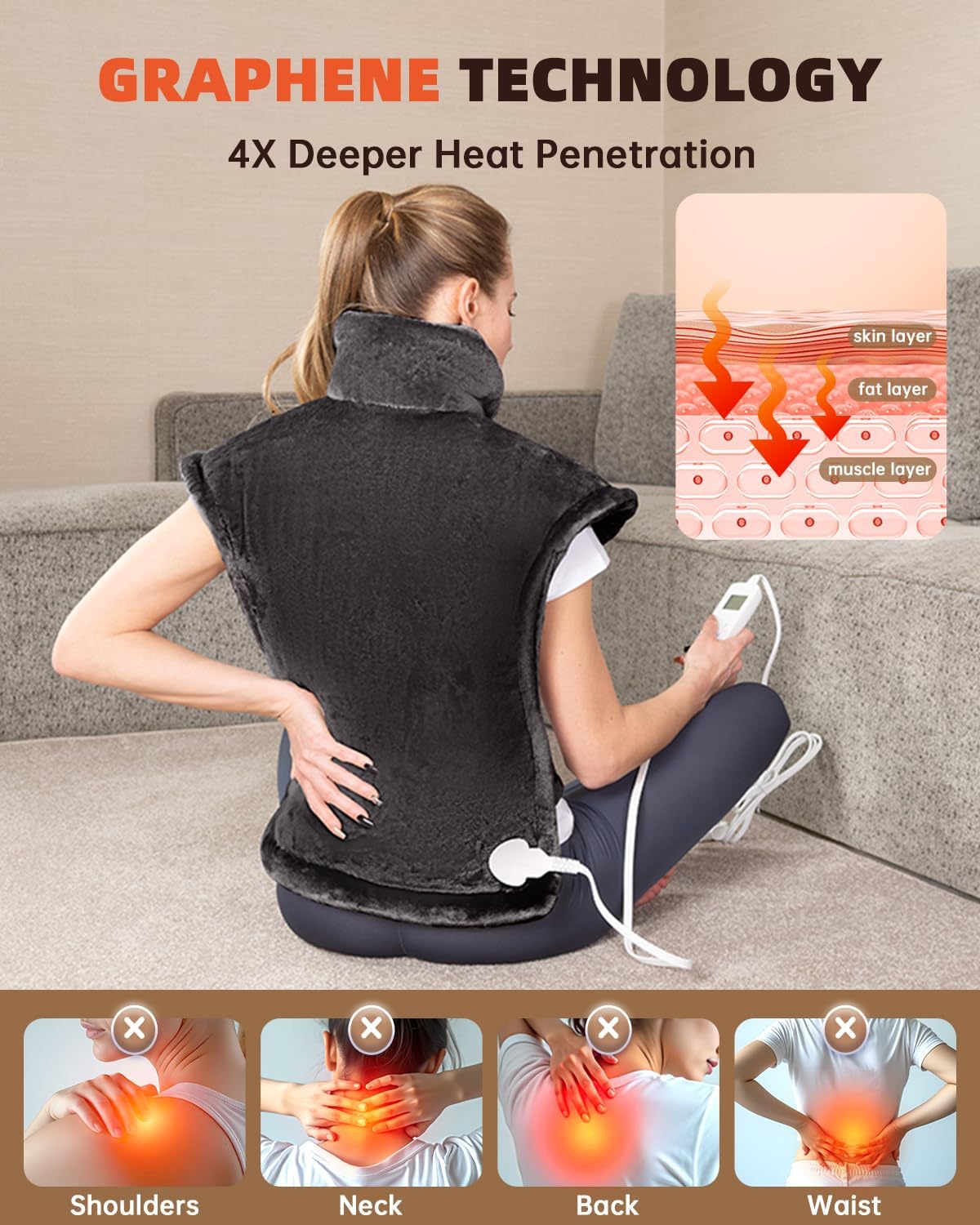 Graphene-Infused Heating Pad for Back and Neck Shoulder for Pain Relief, Large Heat Pad for Women Men Dad, Weighted Electric Heat Pad, FSA Eligible Items Only List, 24"x33", ETL Certified