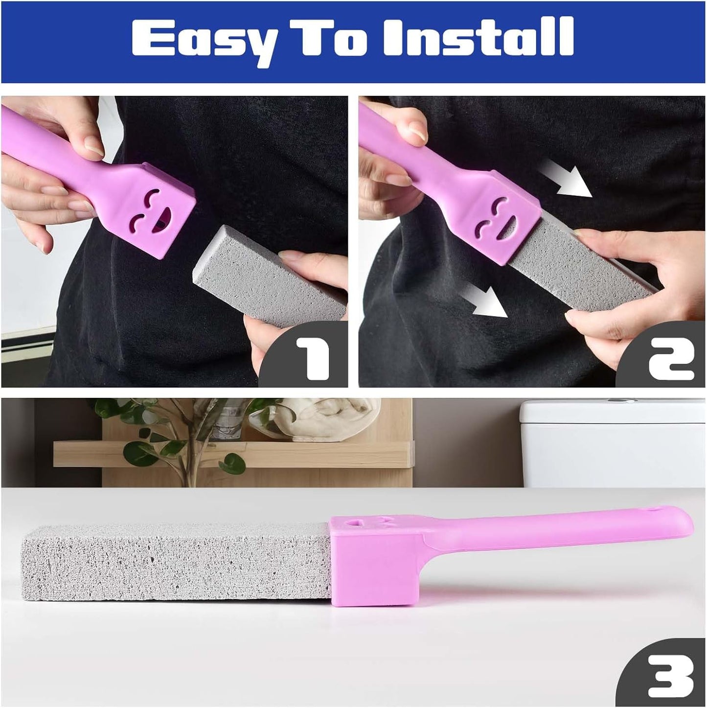 CONLI 60 Pack Pumice Stone with 3 Handle for Toilet Cleaning Bowl, Pumice Stone Toilet Bowl Cleaner Remove Toilet Bowl Hard Water Rings Suitable for Cleaning Toilet Bathroom Kitchen Sink