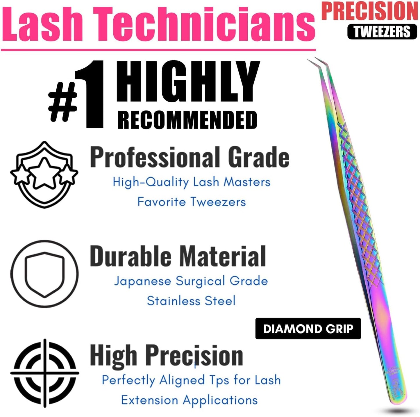 My Lash Tools Eyelash Extension Curved Degree Tweezers for Isolation Lash Extensions 14cm, Best for Individual Isolation & Classic Lashes Japanese Stainless Steel Eyelash Twisers (Rainbow)