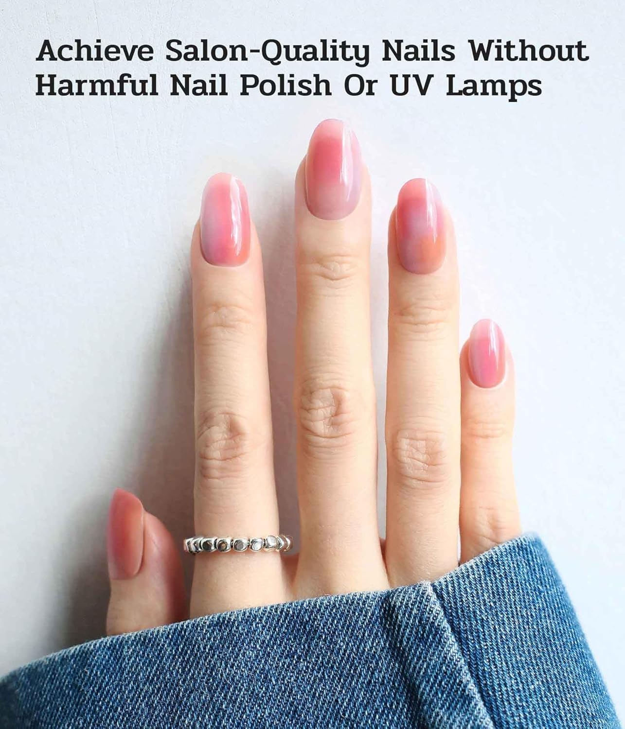 Nail Polish Strips - 22 Pcs Salon Quality Gel Nail Stickers - Long Lasting Wraps (Strawberry Cocktail Pink&Orange)