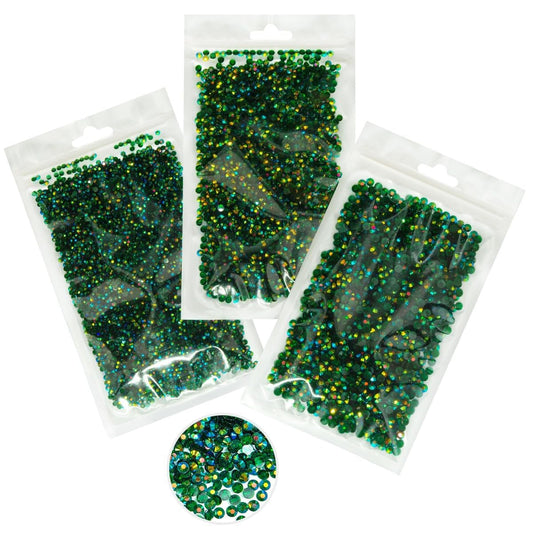16000PCS Emerald Green AB Resin Rhinestones for Crafting 3mm 4mm 5mm Dark Green Flatback Jelly Stones Bulk SS10 SS16 SS20 Peacok Diamonds Gems for Nails Face Eyes Makeup Tumblers Bottles Crafts