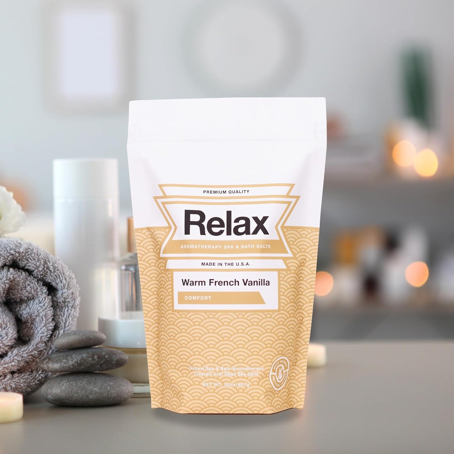 Relax Spa & Bath, Epsom & Dead Sea Salts, Aromatherapy Bath Salts for Hot Tub, Bath, or Spa, Infused with Magnesium, Warm French Vanilla Scent