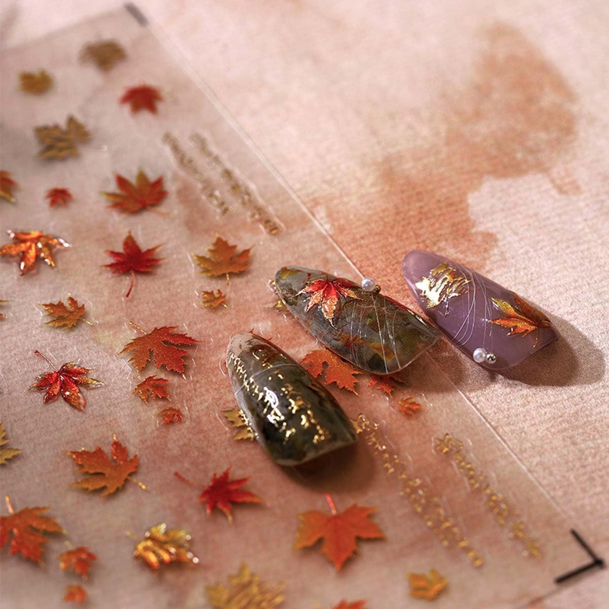 5D Embossed Autumn Maple Leaves Nail Stickers Maple Leaf Nail Stickers Fall Nail Art Decals Design Sticker Thanksgiving Nails Decals Autumn Gold Nails Supplies for Women Girls Manicure Decoration