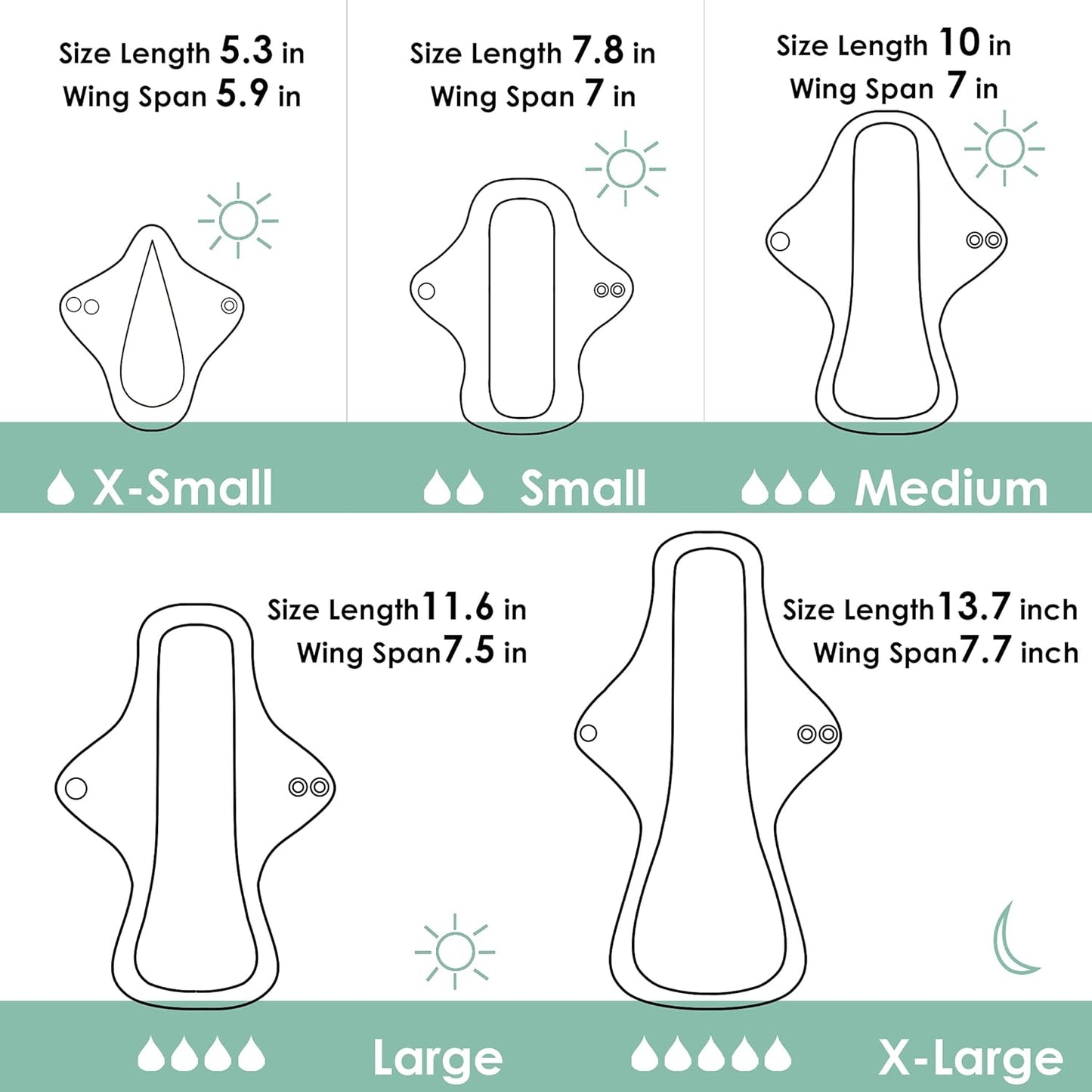 wegreeco 6 Pcs Reusable Menstrual Pads, Ultra Absorbent Cloth Pads for Heavy Flow, Sanitary for Teens, Women, Nonsli, Inner Mustard Yellow, Grey, Beige, Rose Gold Outer, XS