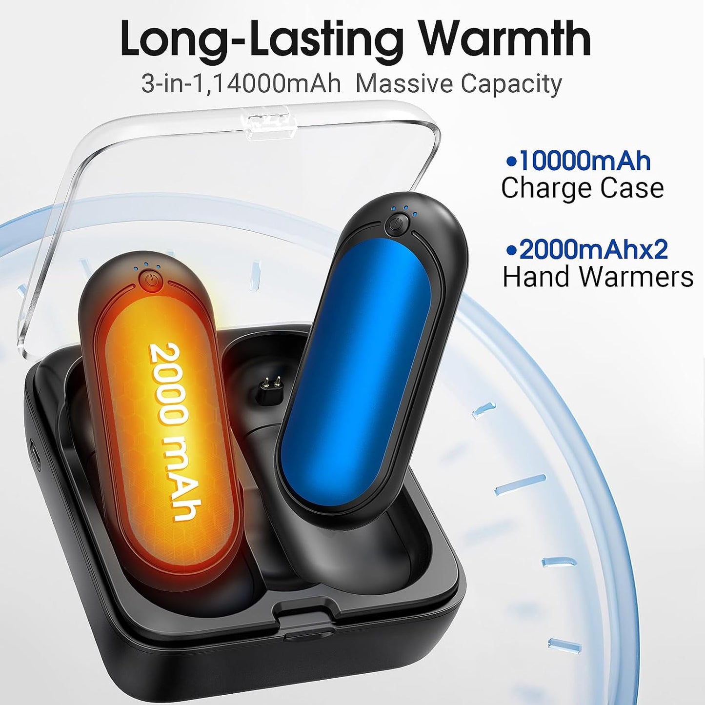 Hand Warmers Rechargeable 2 Packs with 10000 mAh Charging Box, Temperature Control Electric HandWarmers, Portable Pocket Size Heater for Christmas, Outdoors, Hunting, Golf, Sports, Camping Accessories