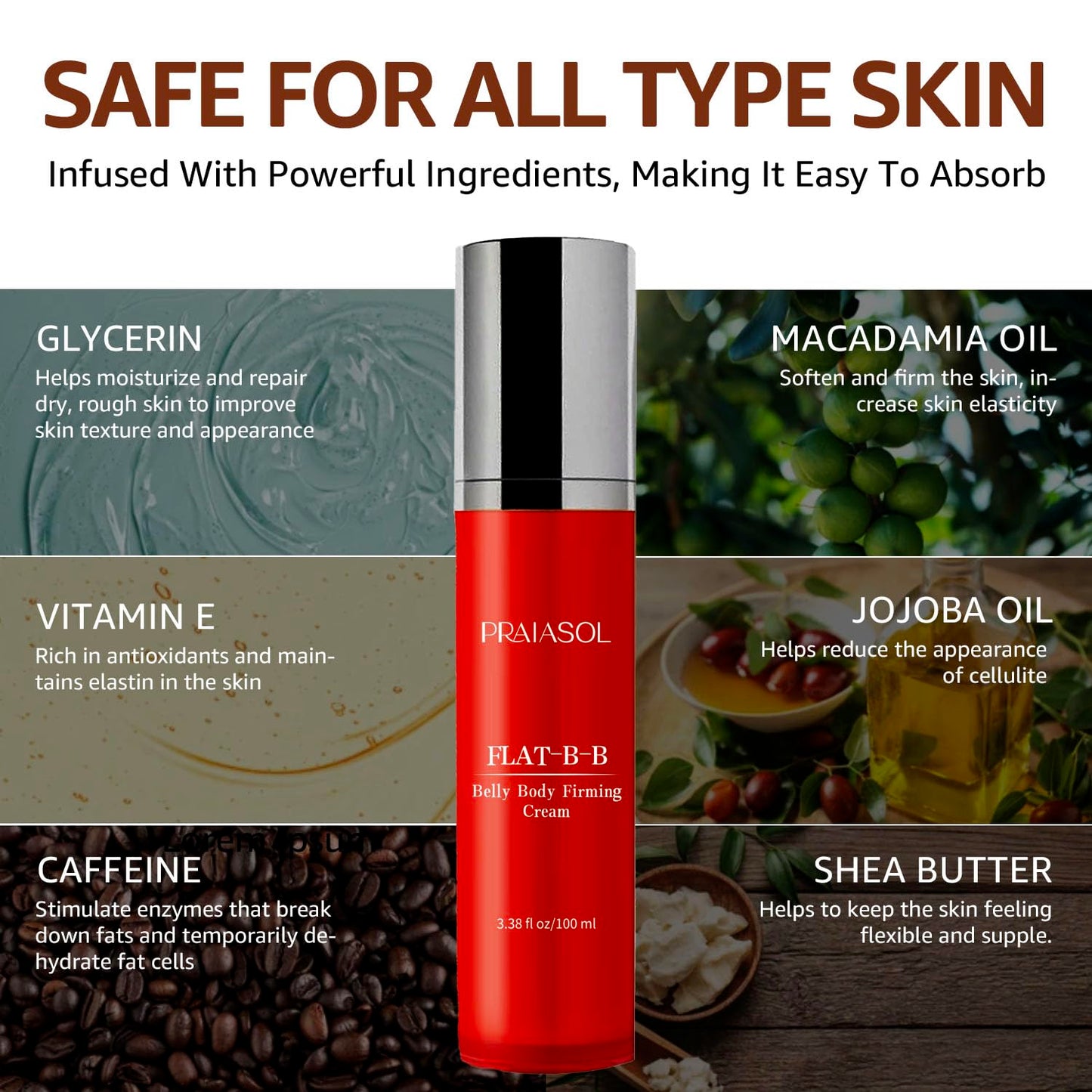 Moisturizing Belly Firming Cream: Firming Cream for Loose Skin - Skin Tightening Cream for Stomach, Arms, Belly, Thighs and Butt 100 ml