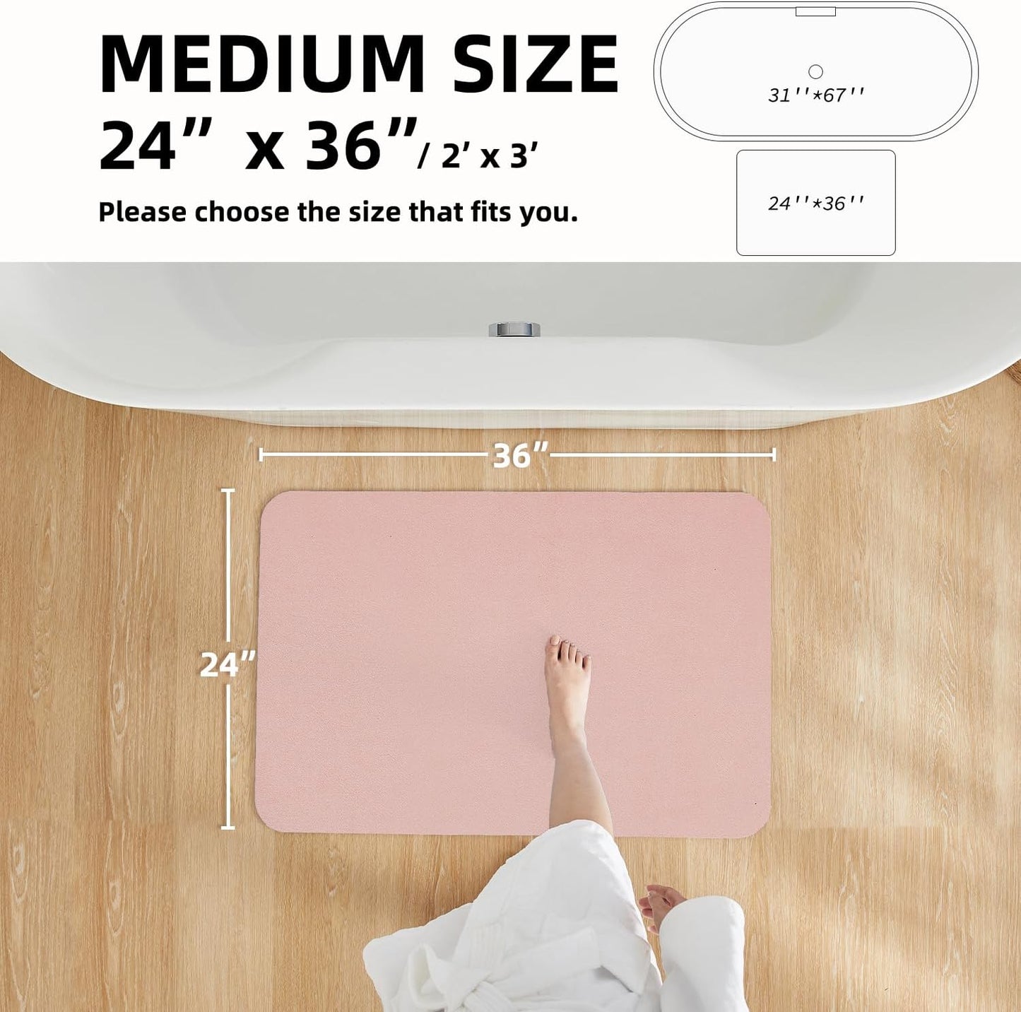 Pink Bath Mat, Bathroom Rugs Non Slip Washable Thin Absorbent Quick Dry Bath Mat Fits Under Door Bathroom Floor Mat Perfect for Bath, Shower, or Sink 24"x36" Pink