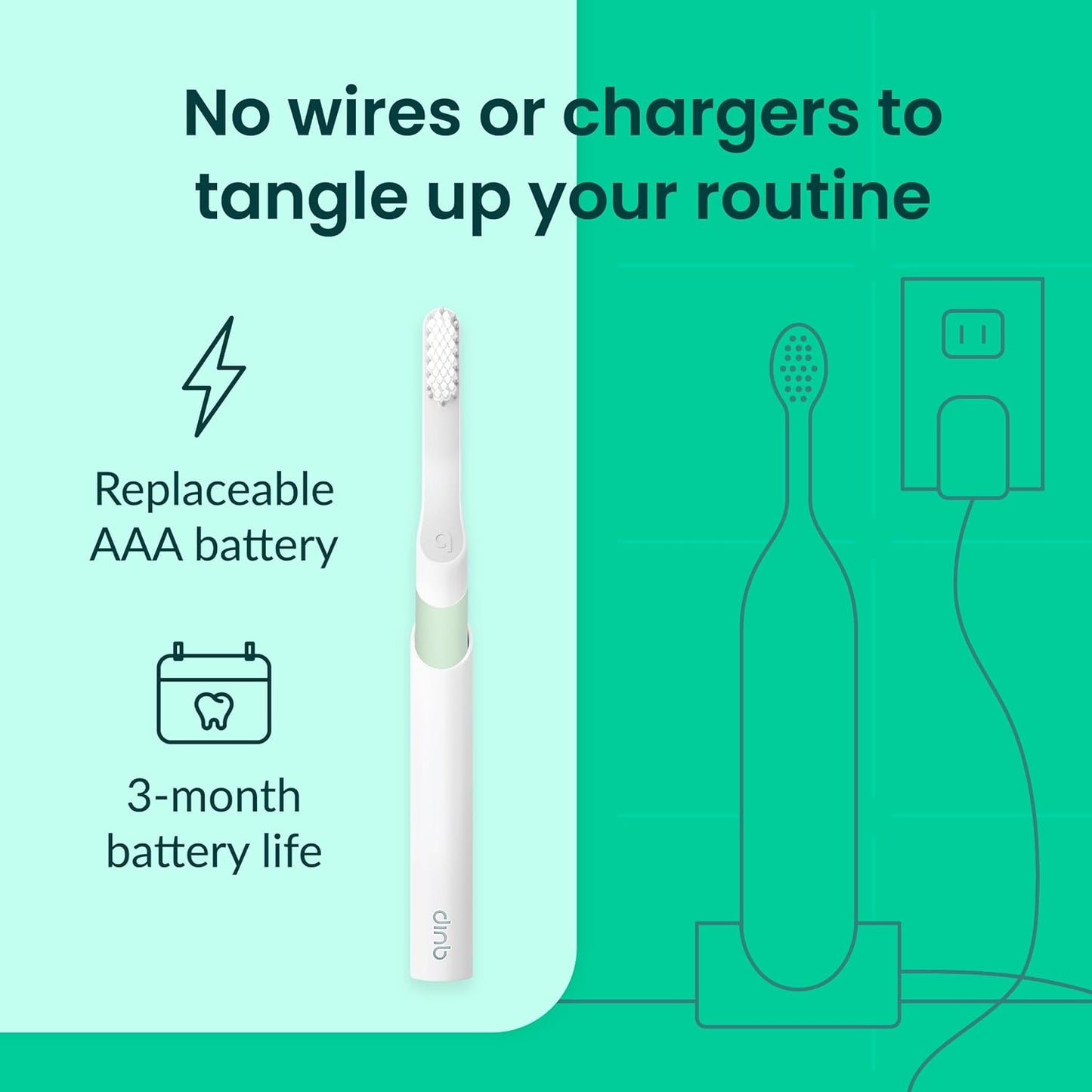 Quip Plastic Sonic Electric Toothbrush for Adults - Time Travel & Soft Bristles with Travel Case & Replacement Brush Head - 3 Month Battery Life - Sage Green