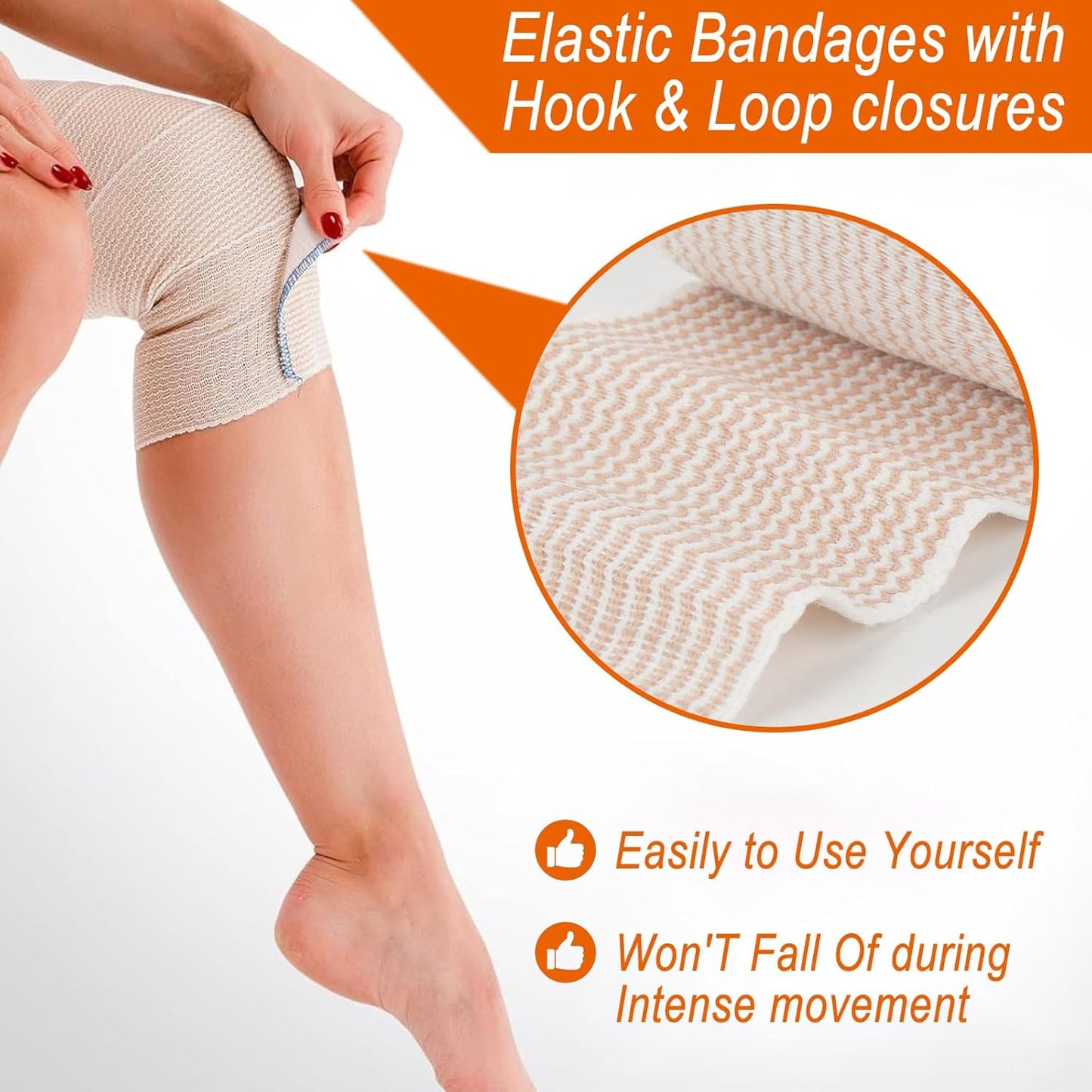 Premium Elastic Bandage Wrap 4 inch 3 Pack Reusable Versatile Self-Closing Compression Bandage Wraps for Ankles, Wrists Knee, Tummy and Body Cotton Lymphedema Wraps for Legs Latex-Free