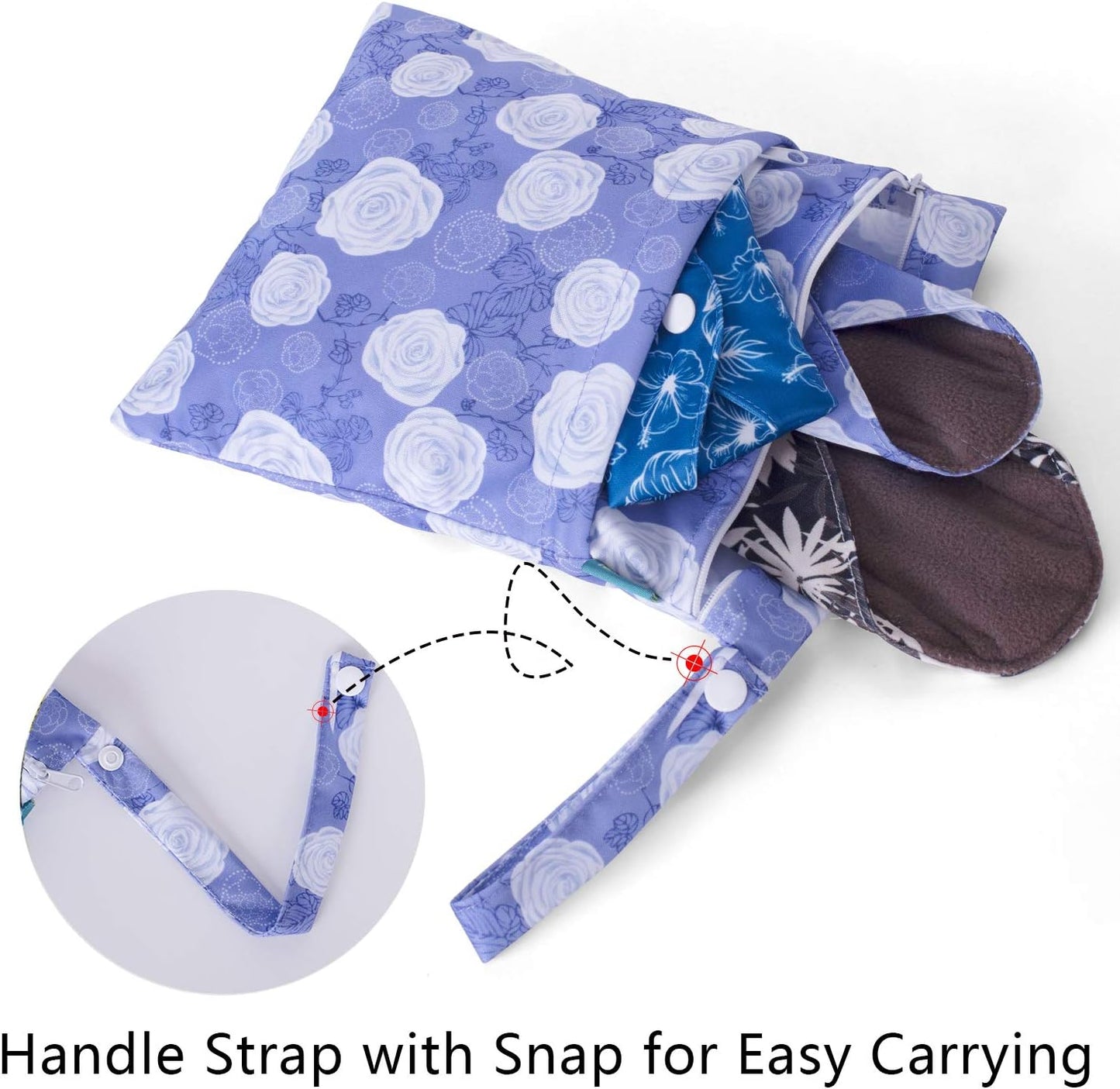 Teamoy 10pcs Cloth Panty Liners, Reusable Sanitary Pads with Wet Bag, Washable Cloth Menstrual Pads with Charcoal Absorbency Layers (Plant Styles, 3pcsx7.9 Purple+4pcsx10 Blue+3pcsx11.6 Brown)