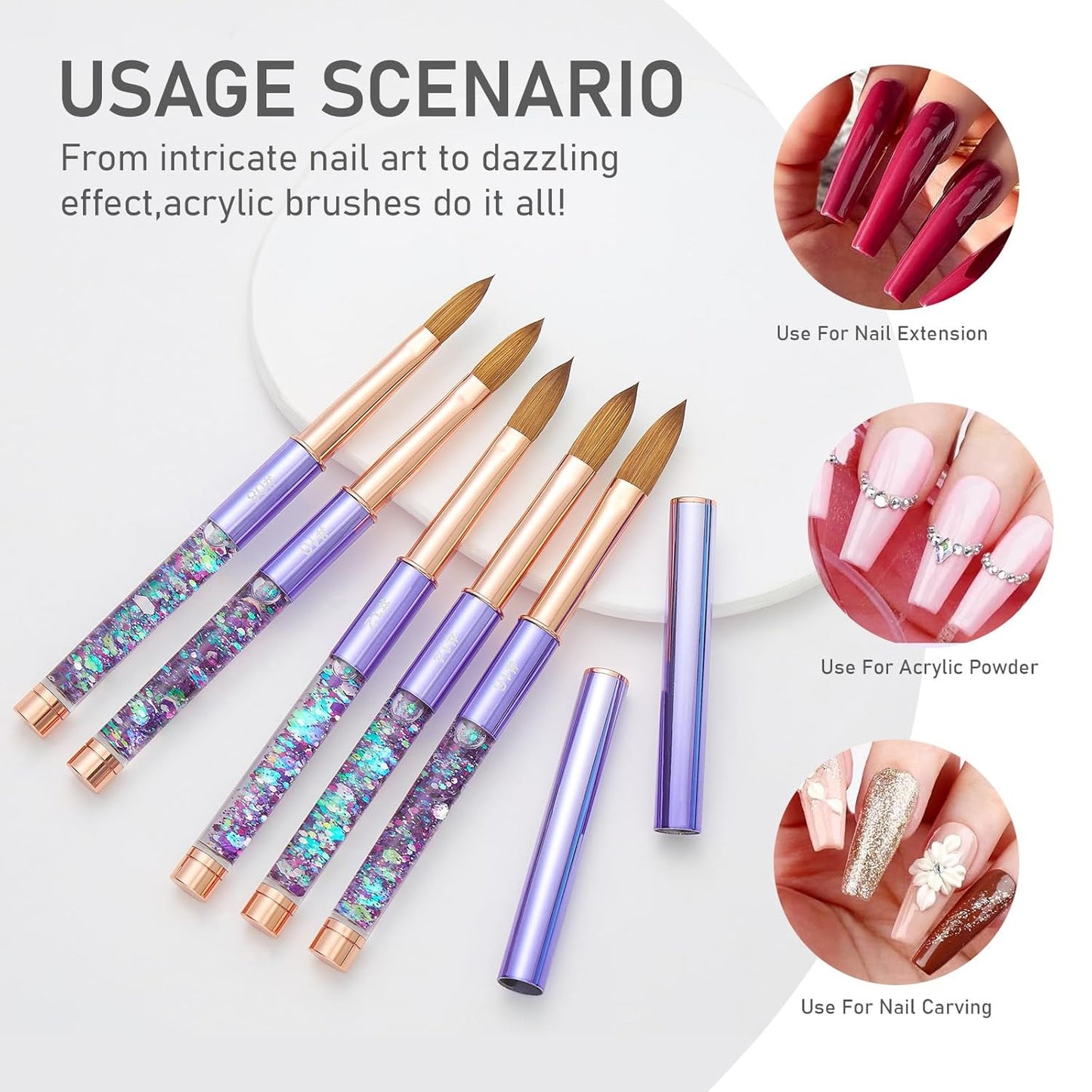 Acrylic Nail Brush Size #14, KEMEISI 100% Pure Kolinsky Nail Art Brushes Sturdy Handle Oval Shaped Acrylic Powder Nail Design Tools for Professional Manicure DIY Home Salon (Purple)