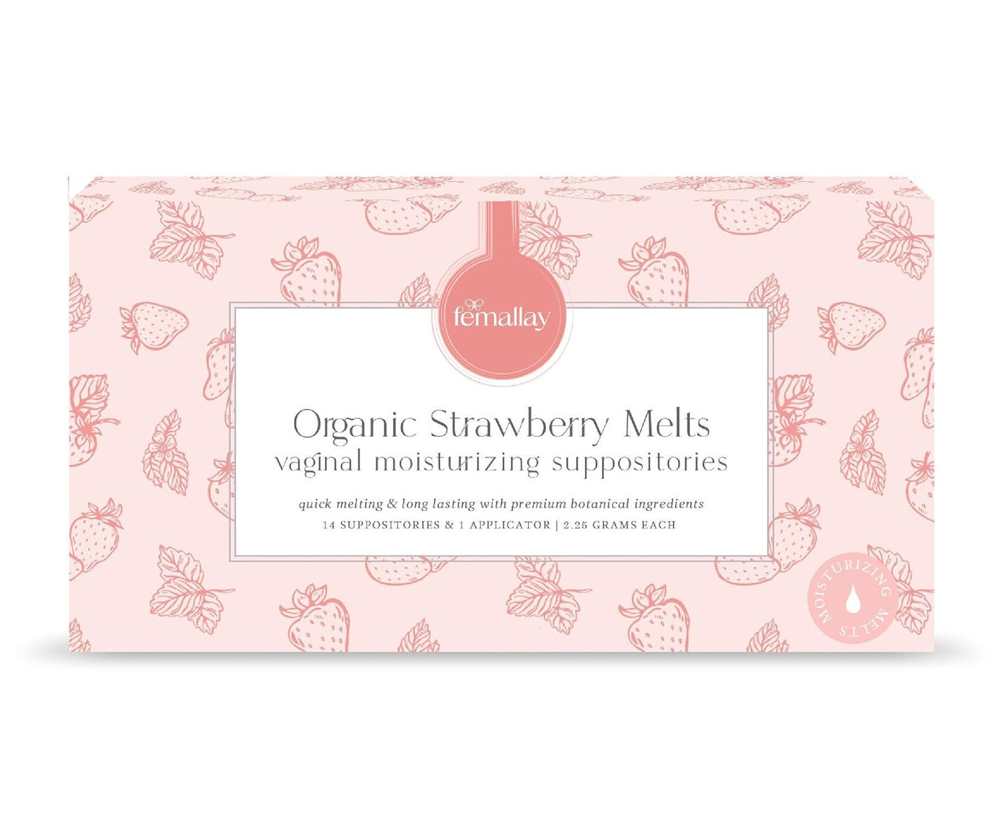 Femallay Organic Vaginal Moisturizing Suppositories – Strawberry – 100% Natural Relief for Dryness, Odor & Daily Feminine Discomfort – 14 Count + Applicator