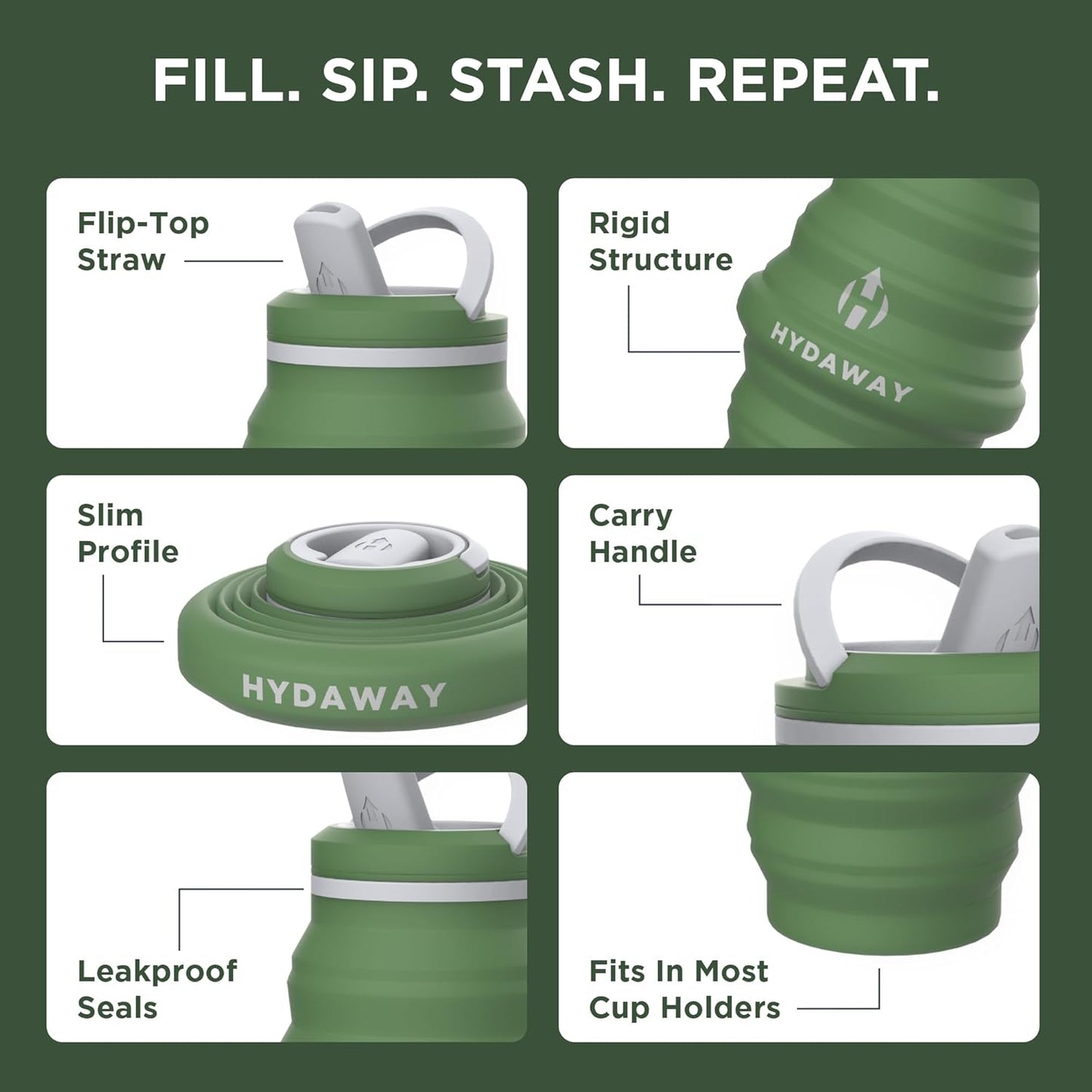 HYDAWAY Hydration Travel Pack - 25oz Collapsible Water Bottle with Flip-Top Lid and Protective Travel Case - BPA-Free, Leak-Resistant, Reusable Bottle for Traveling, Hiking, and Daily Use