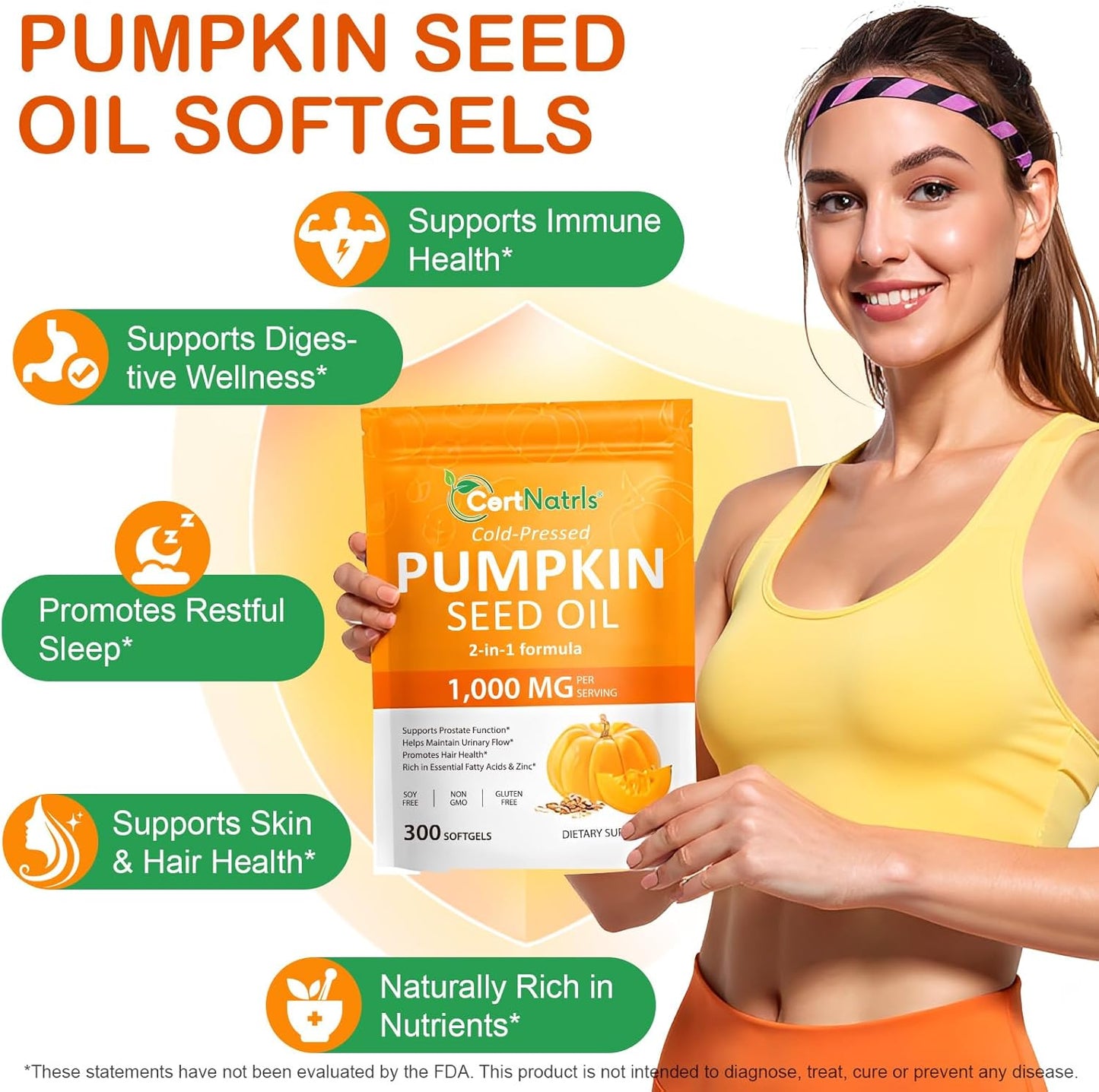 Pumpkin Seed Oil with Saw Palmetto (1000mg per Serving), Cold-Pressed Pumpkin Seed Oil for Hair Growth, Prostate Health, Urinary Tract Support, 300 Softgels Supplement of Essential Fatty Acids