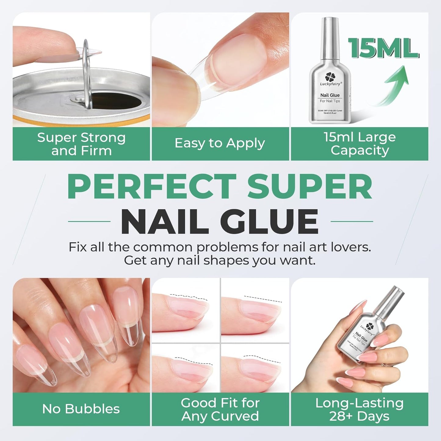 Gel Nail Glue Super Strong: 15ml Nail Glue Gel 6 in 1 for Acrylic Nails Tips and Clear Press on Fake Nails Long Lasting, Salon Art Gift DIY at Home Need U V Light Cured