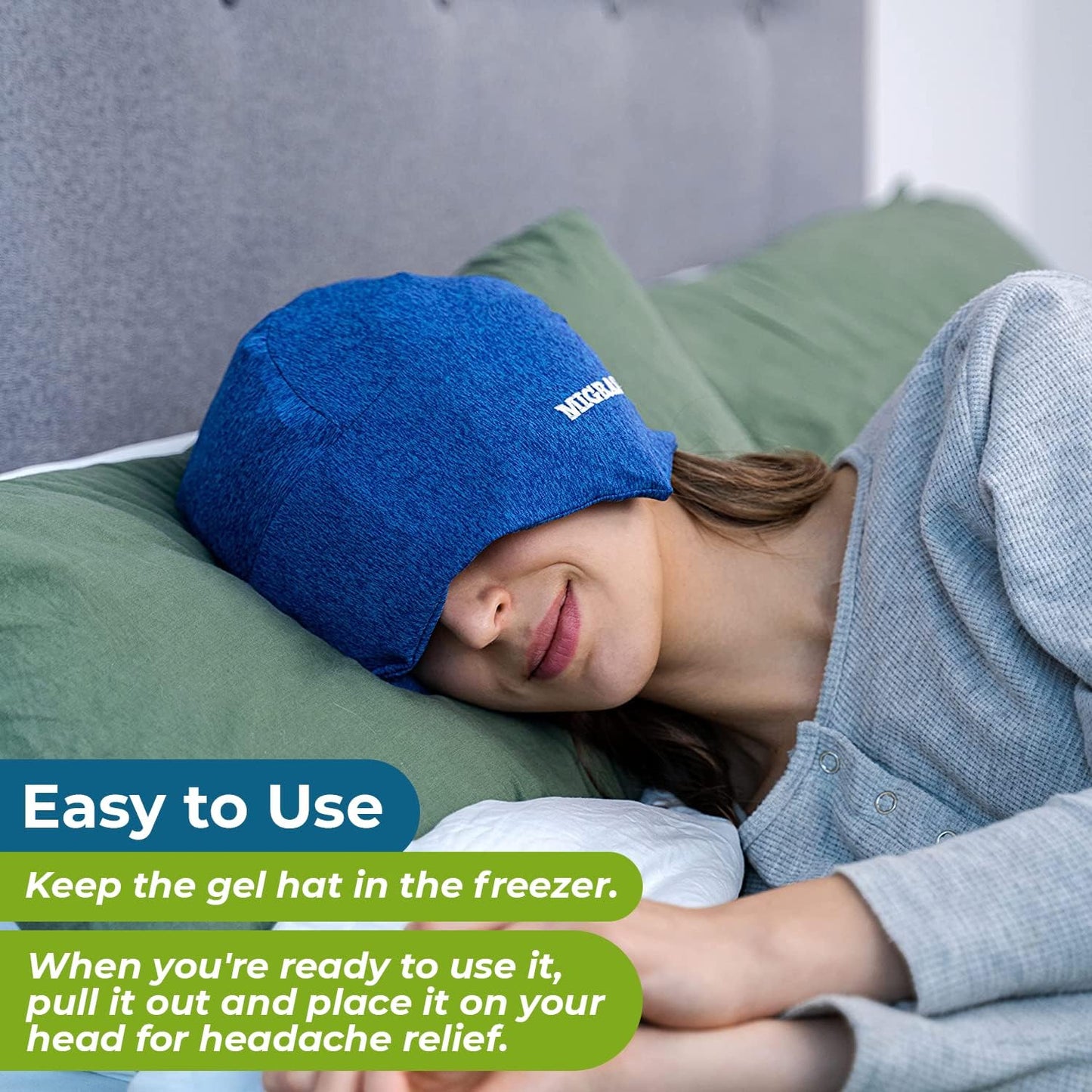 Migrastil MigraFreeze Deluxe Headache & Migraine Hat. Soft, Flexible Cooling Gel Cap for Men & Women. Form Fitting Ice Pack and Head Wrap with Zippered Storage Bag. Comfortable, No-Pain Design.