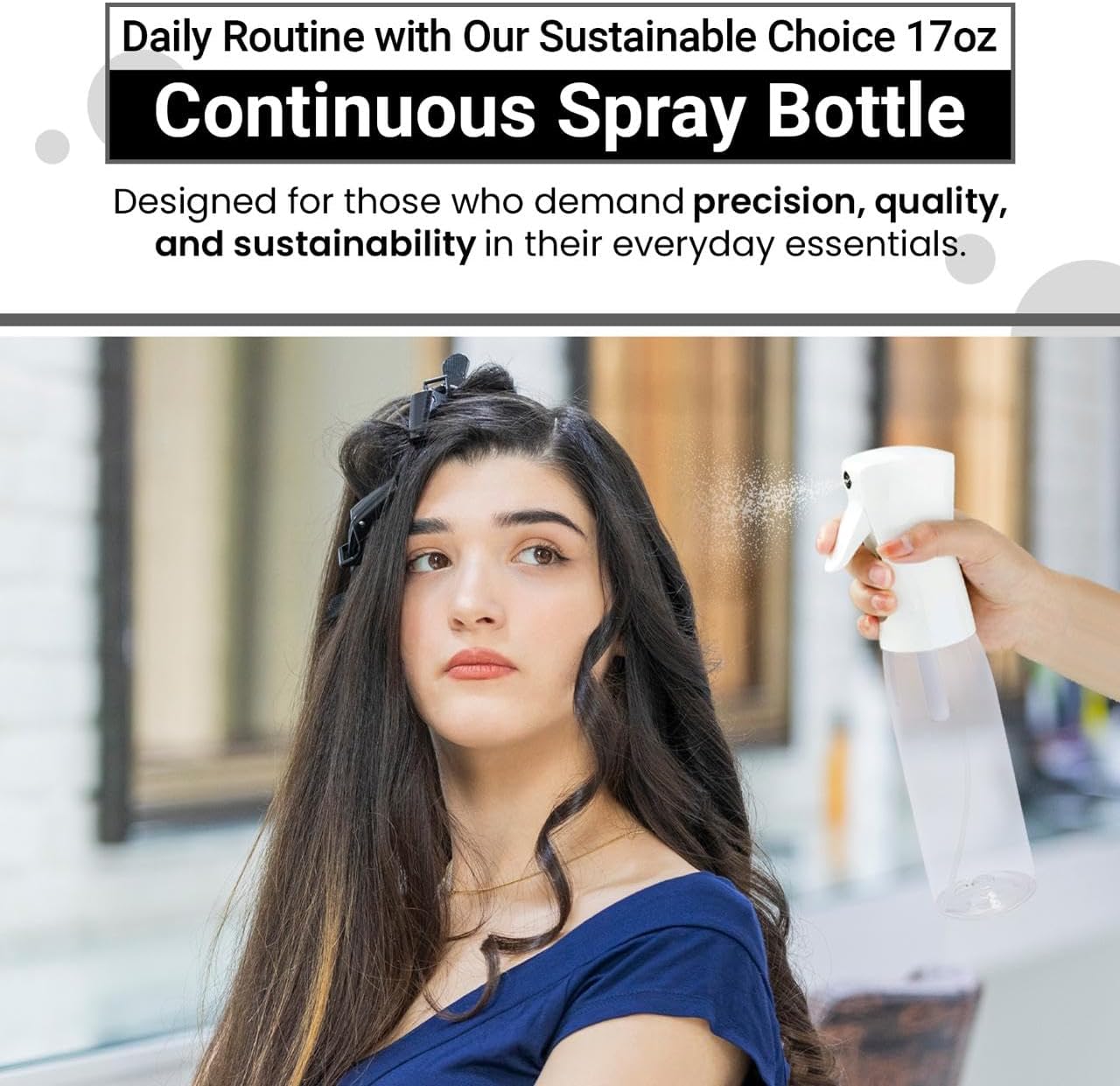 Continuous Ultra Fine Mist Spray Bottle – 16.9 Oz for Hair, Hairstyling, Salon Use, and Cleaning | Versatile Water Misting Bottle