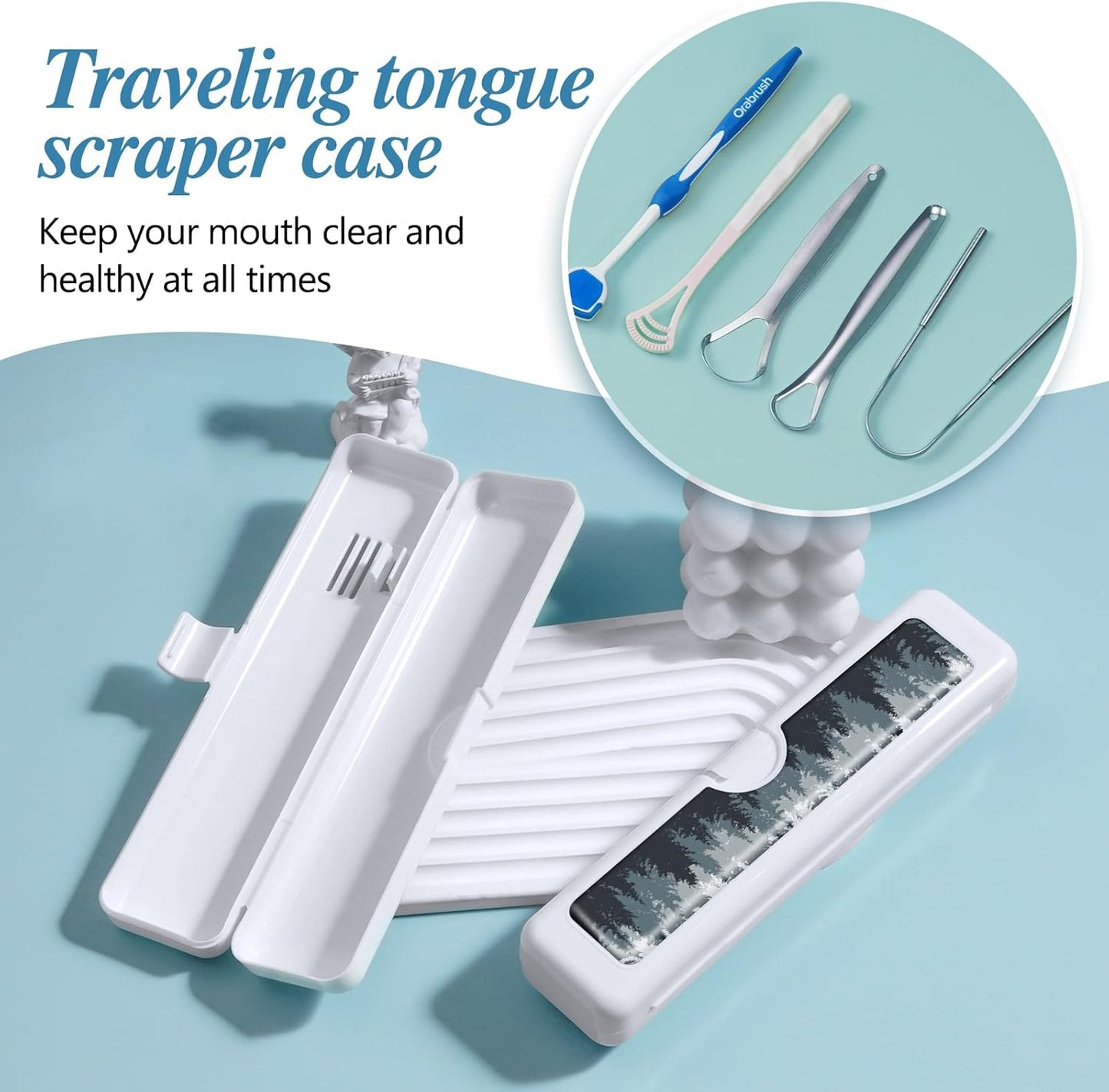 Toothbrush Travel Case - Colorful Pattern, Holder and Covers for Toothbrushes, Includes Tongue Scraper Case