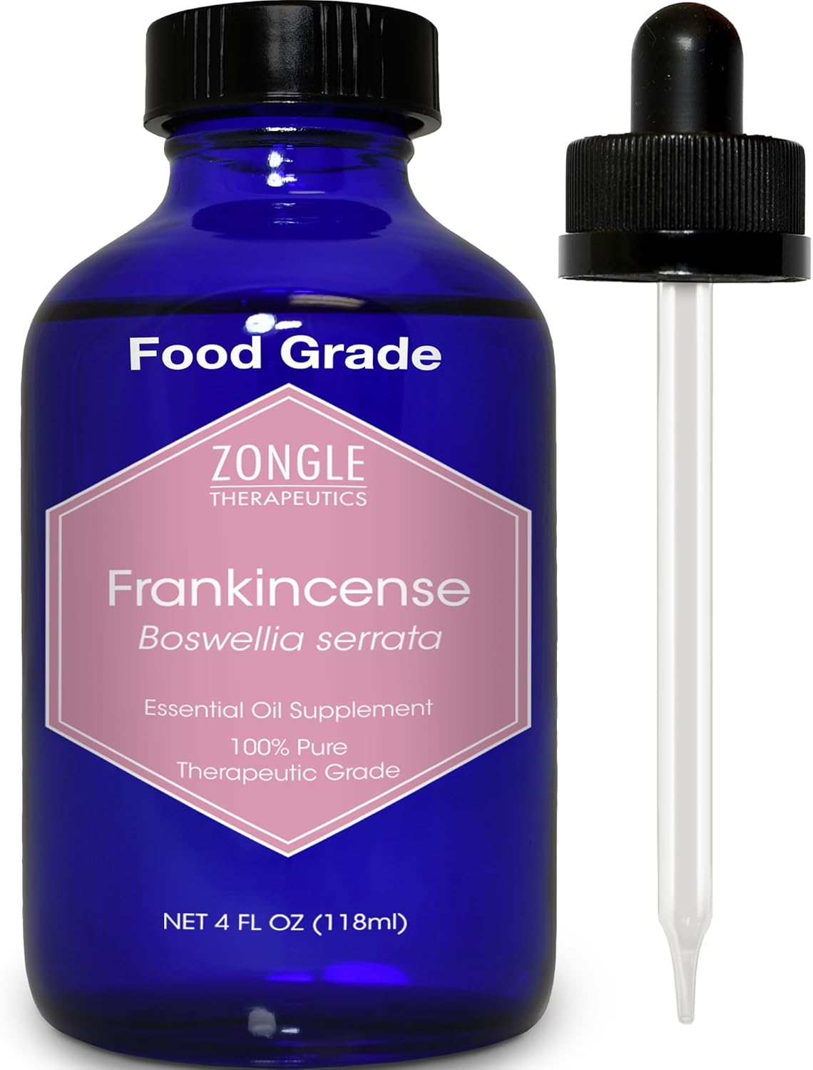 Frankincense Essential Oil, Food Grade, for Face – 100% Pure, Frankincense, Resin, Oil, Boswellia Serrata, Edible, by Zongle Therapeutics, 4 OZ