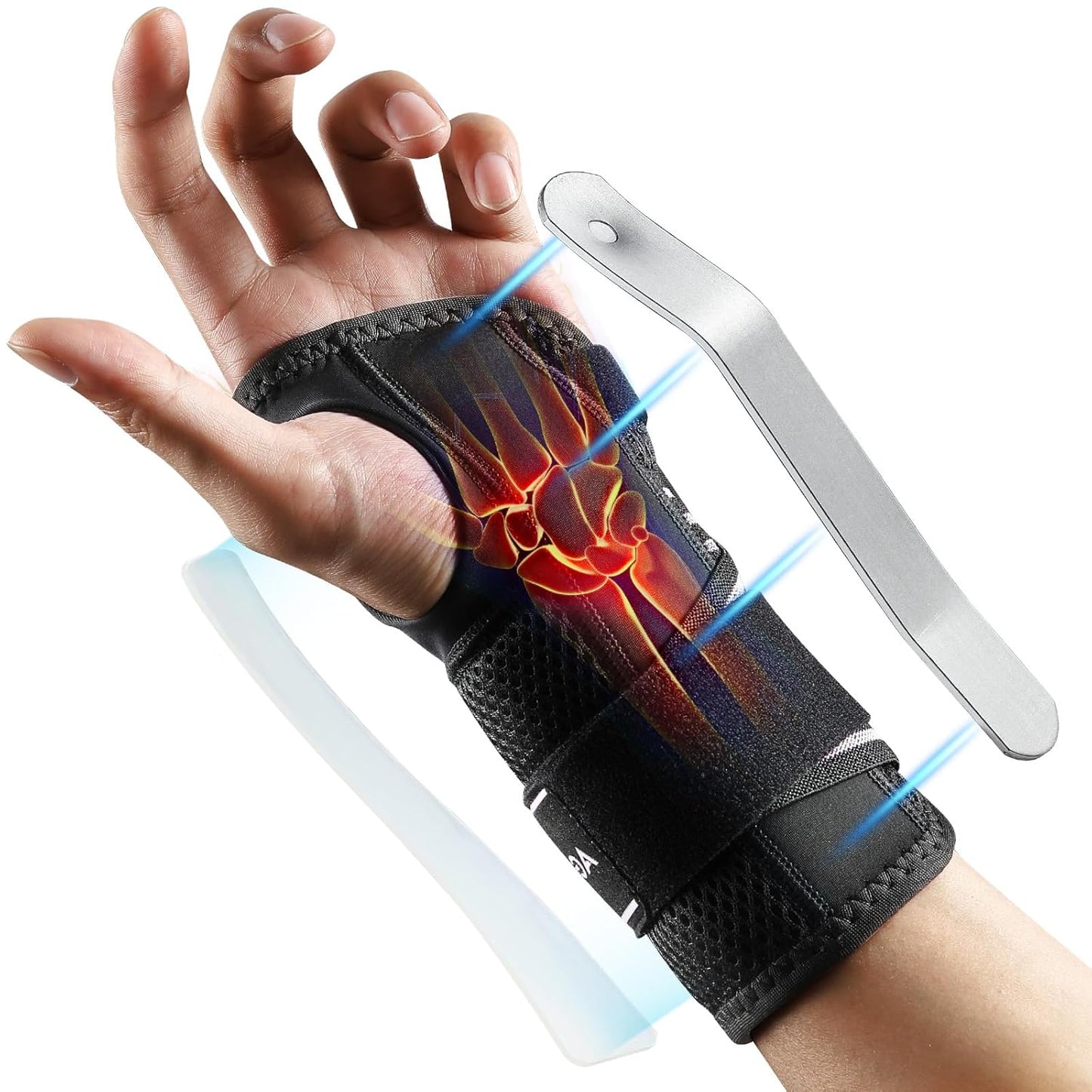 AGPTEK Carpal Tunnel Wrist Brace for Men Women, Night Sleeping Wrist Support with 2 Splints, Pain Relief Hand Brace for Arthritis Sprains Tendonitis, Adjustable Wrist Splint for Left Hand (L/XL, Black & White )