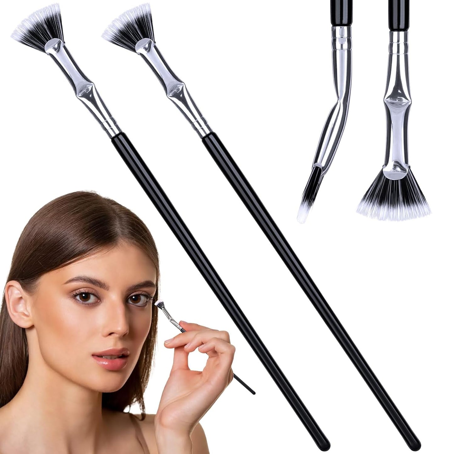 PAGOW 2pcs Folding Angle Scalloped Lash Brush, Mascara Fan Brush, Eyelash Comb Separator Makeup Tool, Multifunctional Fan Shaped Mascara Brush with Soft Bristles for Upper Lower Eye Lash