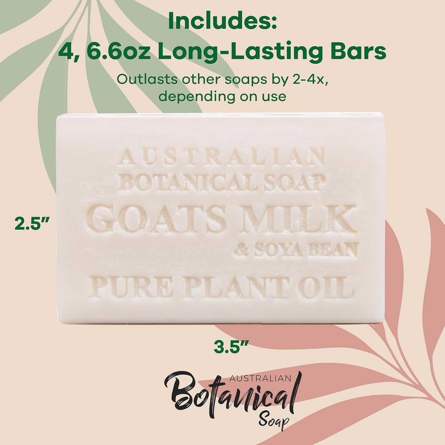 Australian Botanical Goats Milk Soap with Soya Bean 6.6 OZ Luxury Soap Bars Enriched Shea Butter, Luxury Face, Hand and Body Bars Suitable for All Skin Types, Pack of 4