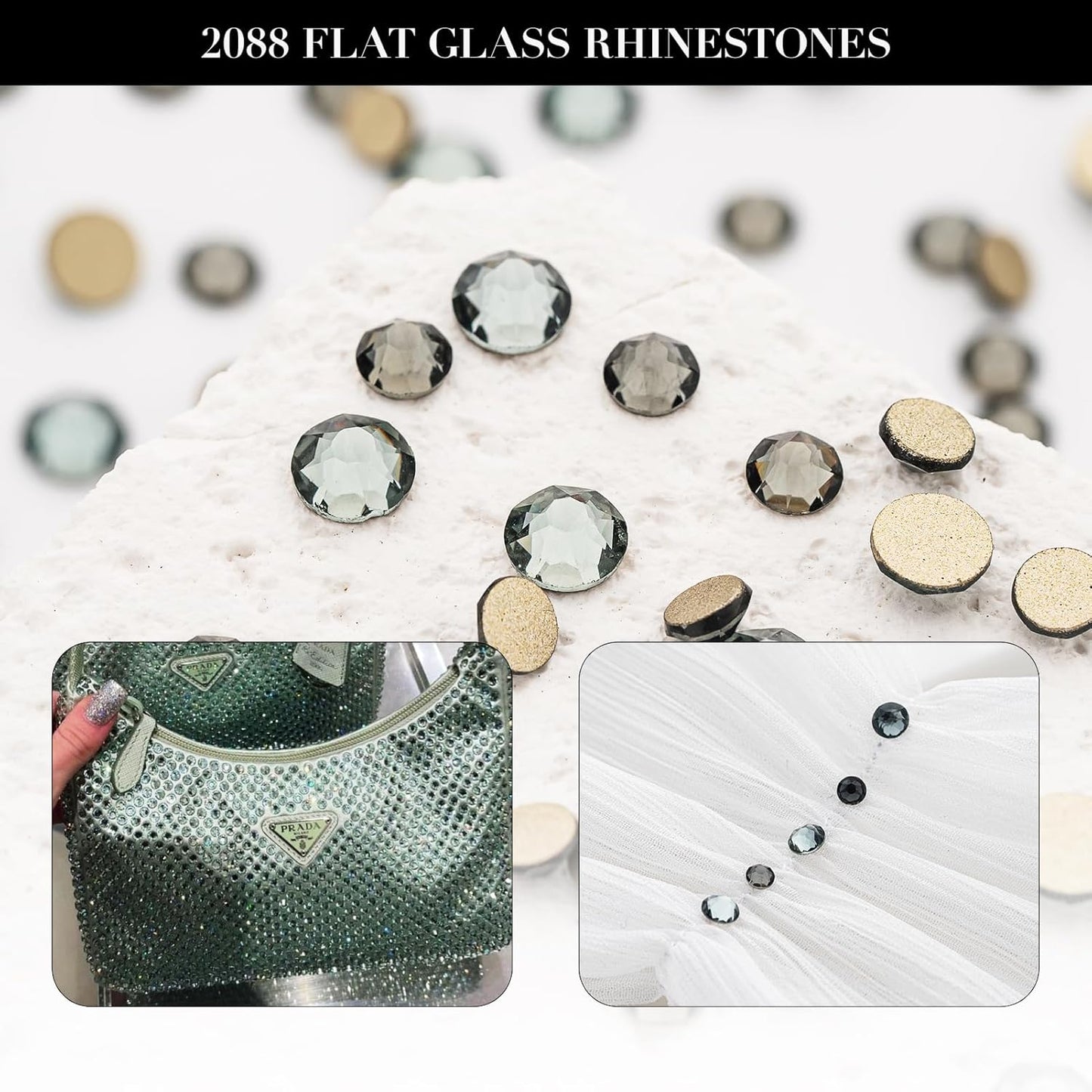 Novani Gray Rhinestones 1440pcs Flat Back Round Rhinestone Style 2088 Sparkly Crystal Gemstones for Nail Art and Crafting SS20,4.6-4.8mm