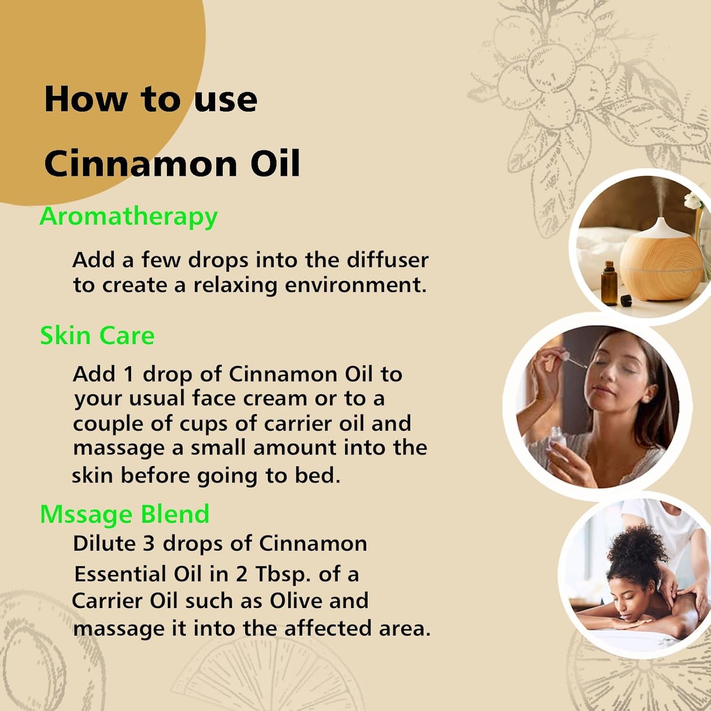 Cinnamon Essential Oil, 100% Pure Undiluted Cinnamon Oil for Diffuser, Massage - 30ml/1 oz