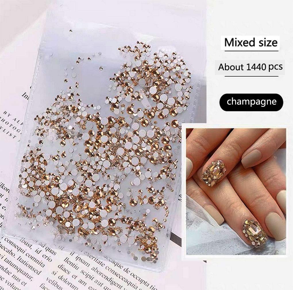 Rhinestones flat back gems round DIY decorative Nail Face and apparel accessories ss3-20 mix size(1440pcs champagne)