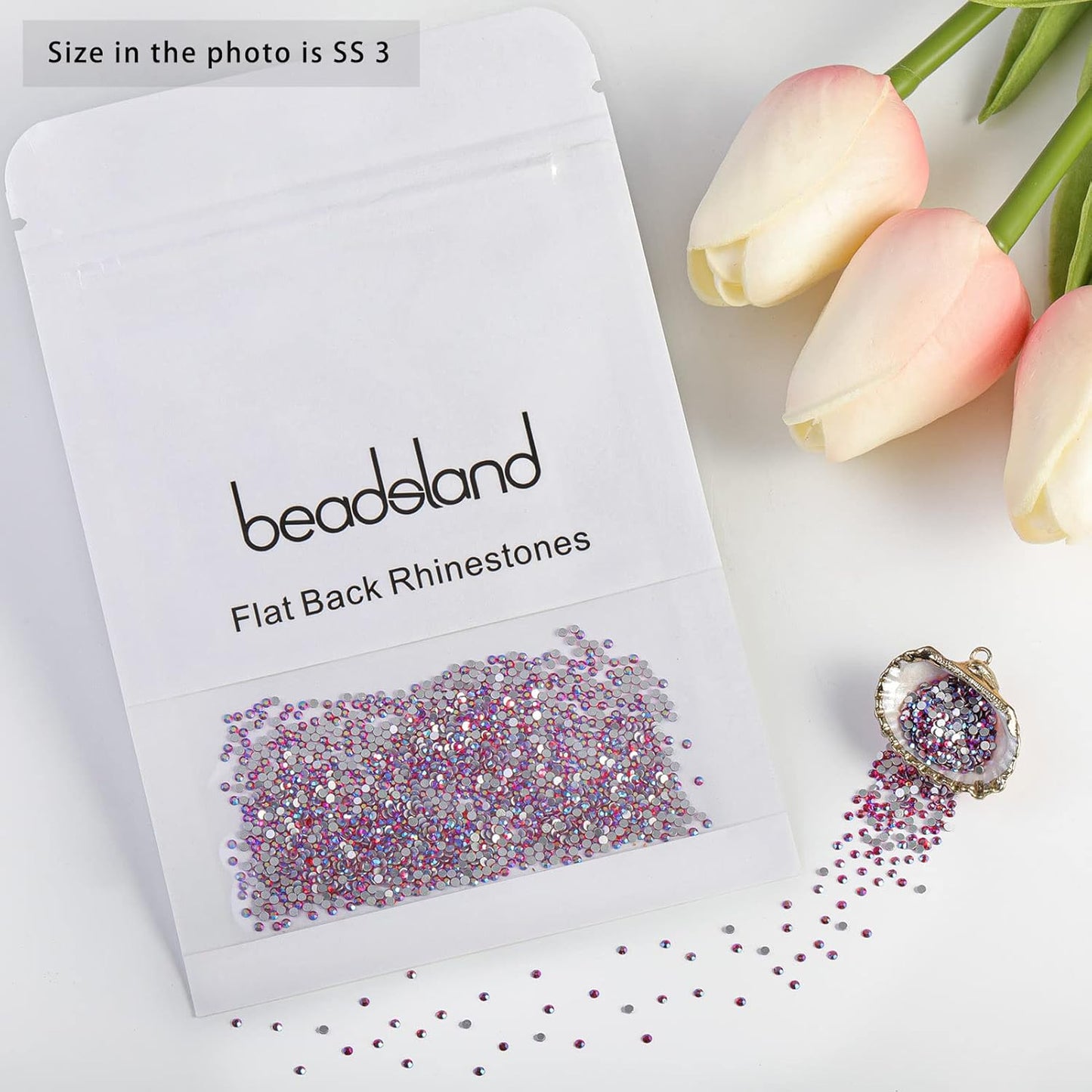 Beadsland 1440 Pieces Flat Back Crystal Rhinestones Round Gems,Light Siam AB,SS3,1.2-1.4mm
