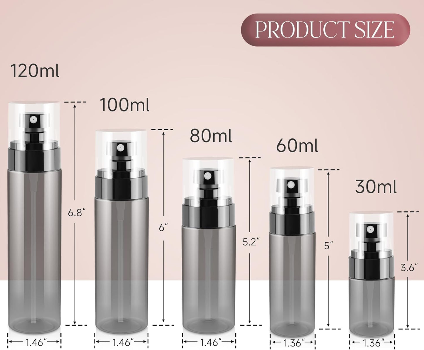 3Pack Small Spray Bottle, 4oz Black Plastic Fine Mist Mini Spray Bottles, Empty Refillable Travel Bottles for Hair, Cleaning, Salons, Planting, Skin Care