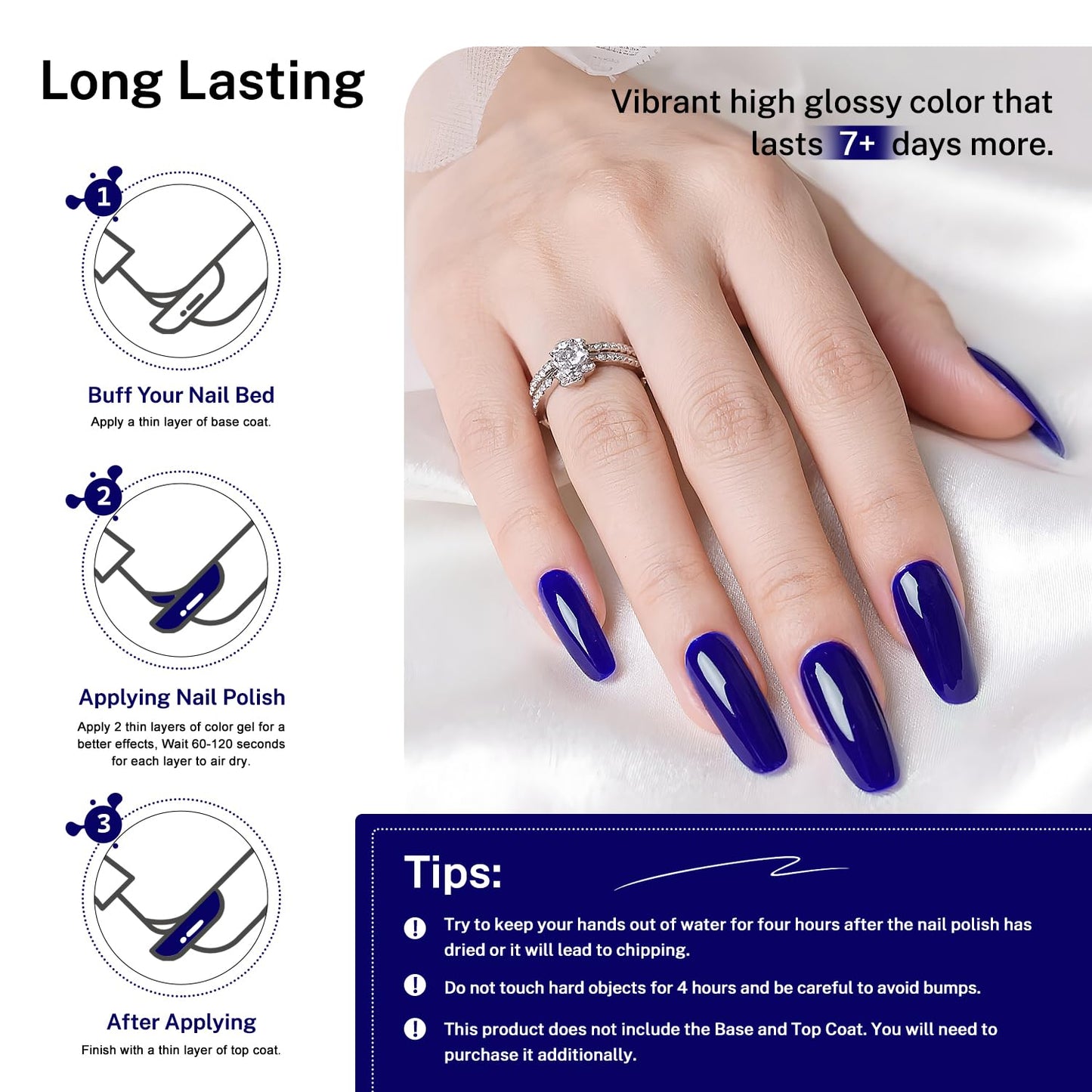 16.5ml Dark Blue Nail Polish Large Volume Quick Dry Nail Polish, Long Lasting Shine, Fingernail Toenail Nail Art DIY Home Travel Nail Art Gift