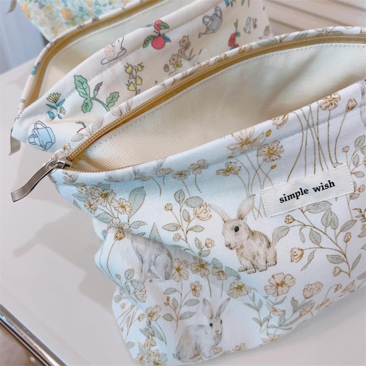 Wudygirl Cute Rabbit Cosmetic Bag - Travel Toiletry Bag & Makeup Pouch for Women & Girls - Large Capacity Canvas Organizer with Zipper Pencil Pouch